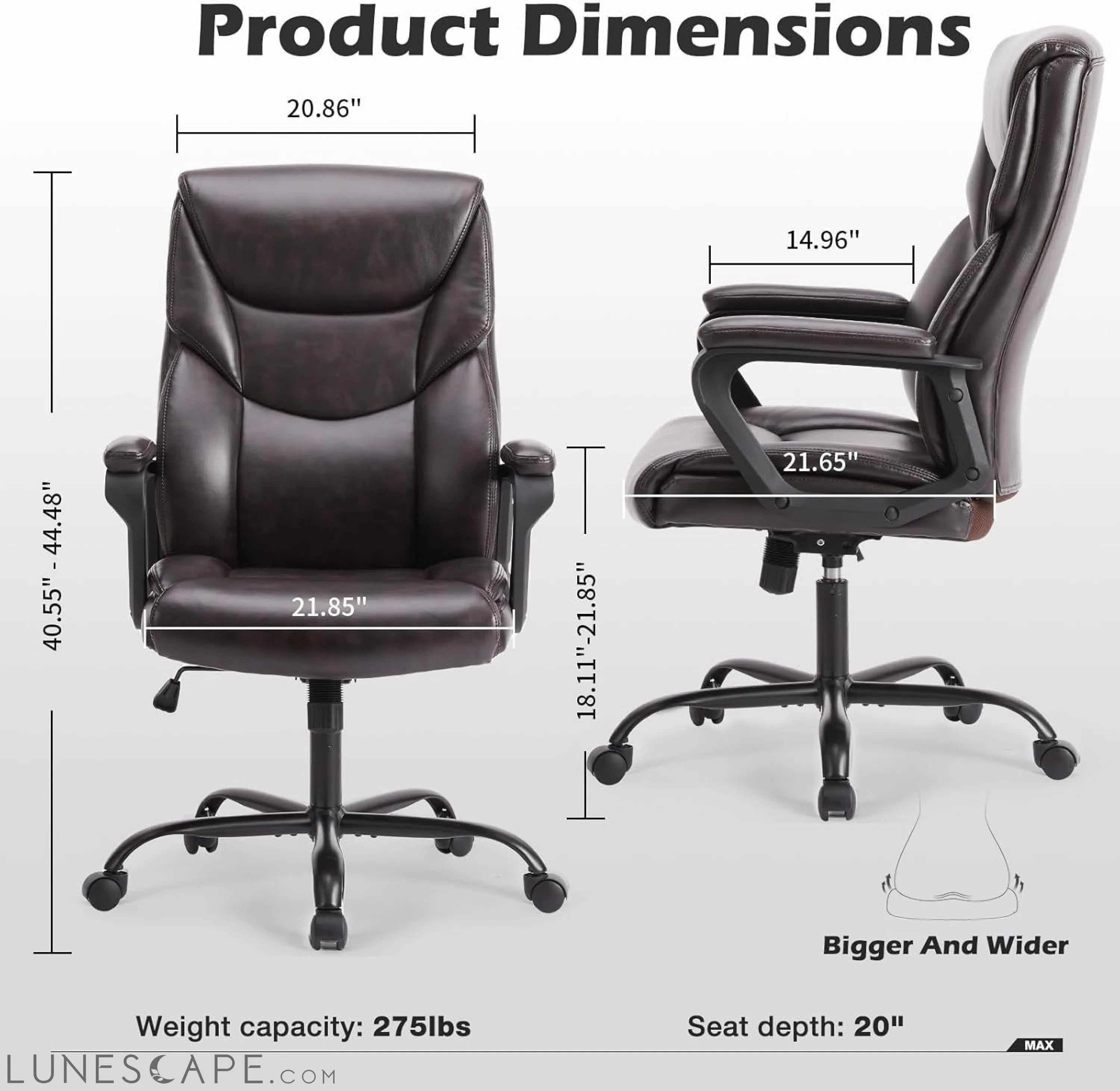 Office Desk Chairs with Arms Executive High Back Big and Tall Leather LUNESCAPE