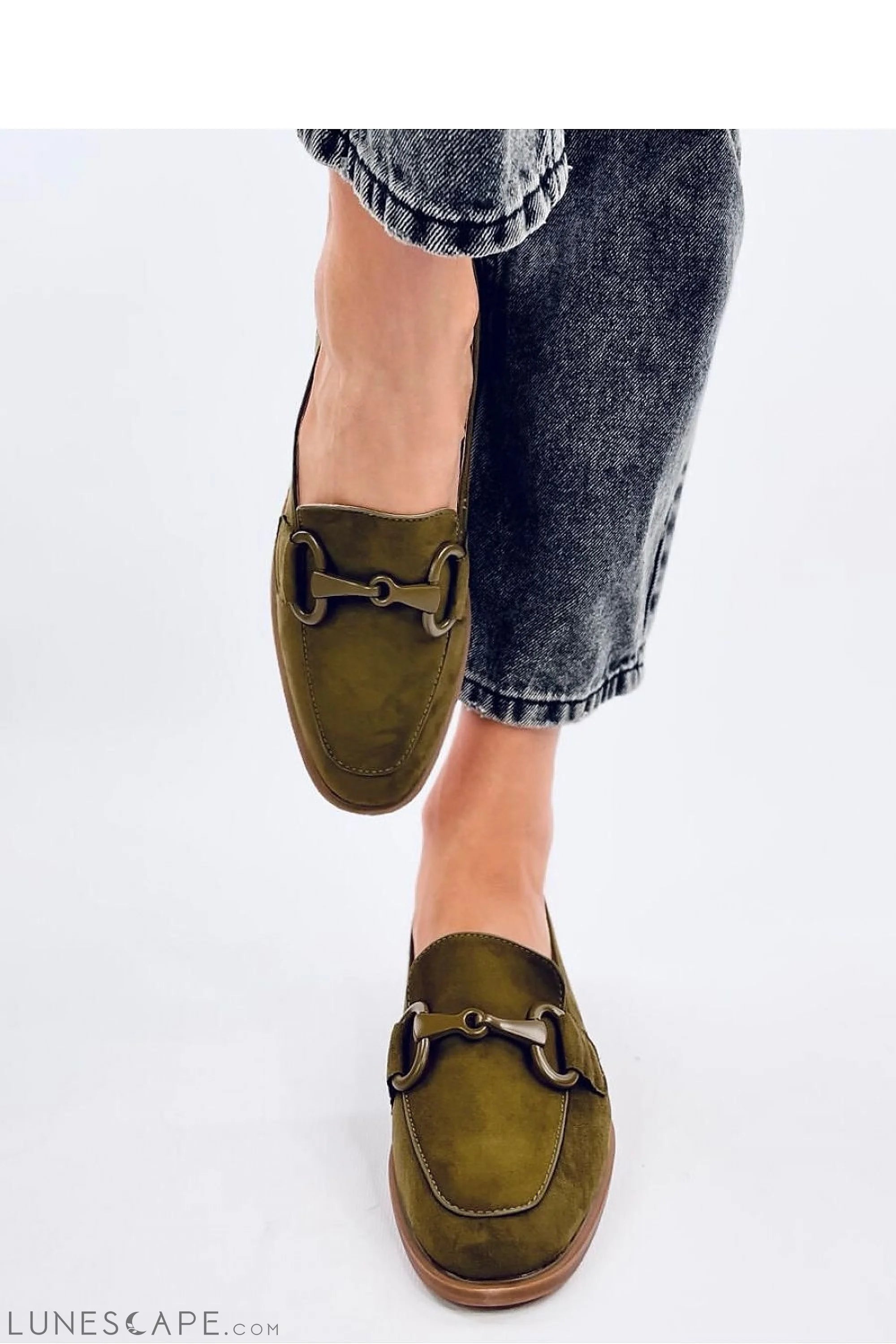 Olive Green Suede Loafers – Women's Almond Toe with Monochrome Horsebit Detail LUNESCAPE