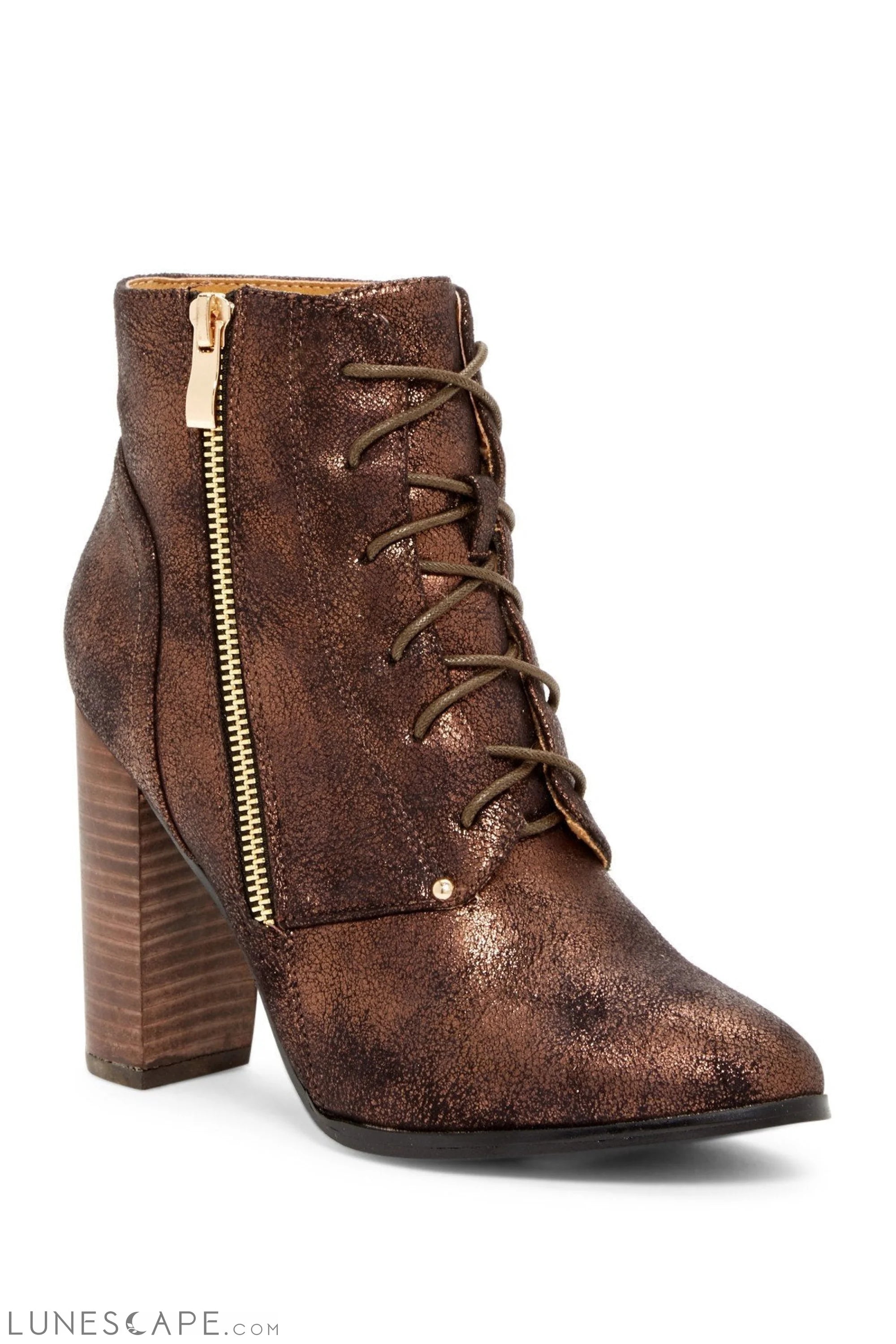 OLYGMALA Lace Up Zip Side Block Heel Black Ankle Boot LUNESCAPE