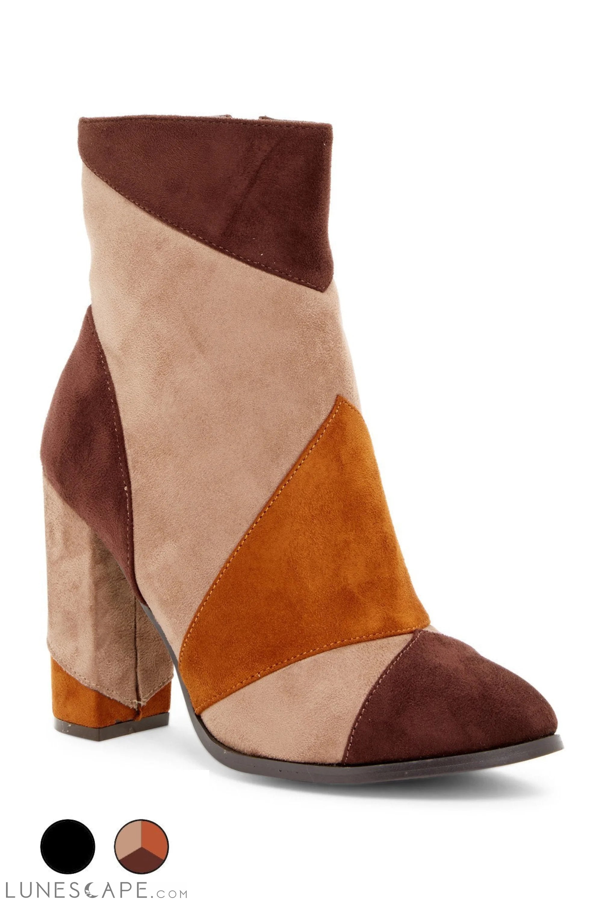 OLYGPATCH Block Heeled Patent Cap-Toe Ankle Boot LUNESCAPE