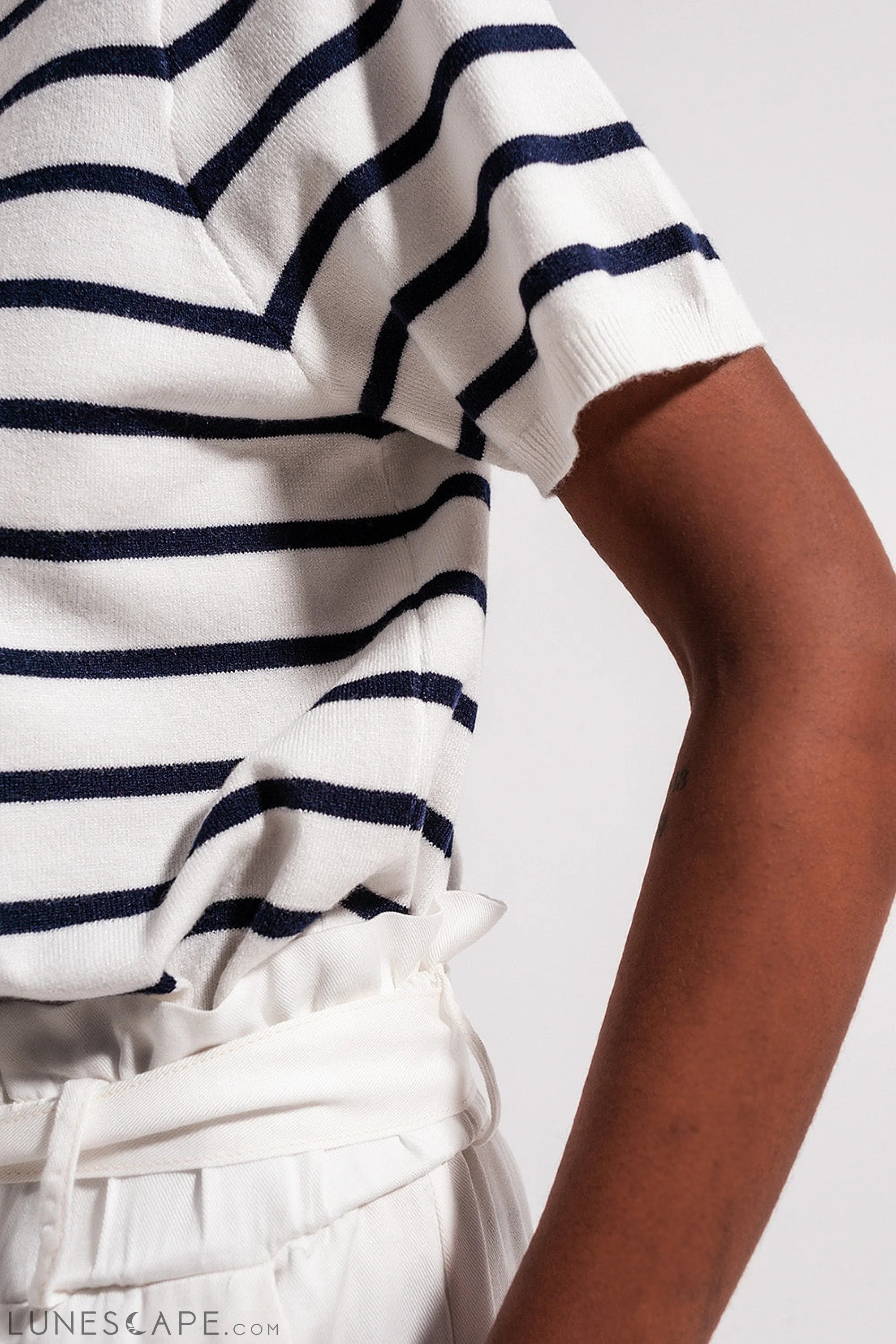Open Back Lace Up Stripes Jumper in Navy LUNESCAPE