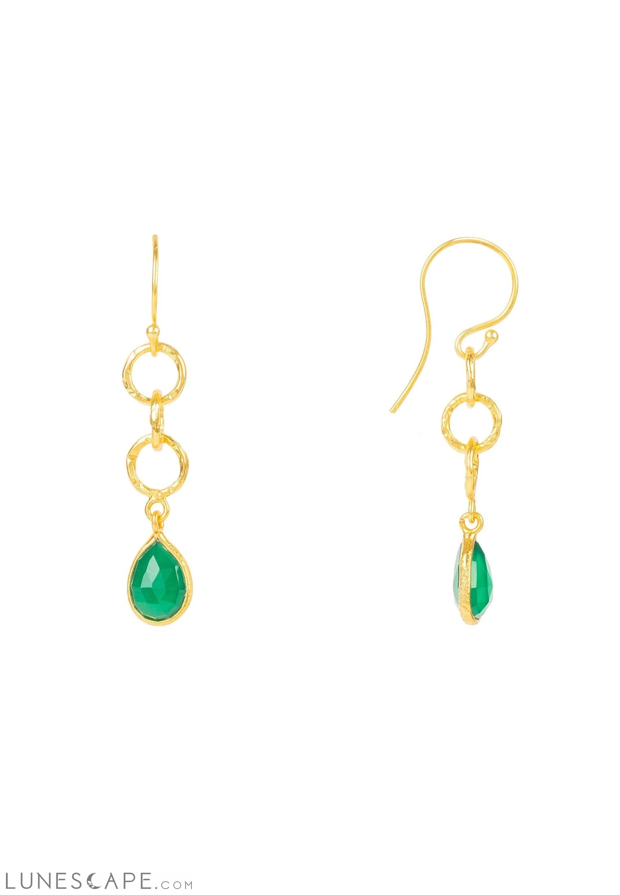 Open Clover Gemstone Drop Earring Gold Green Onyx LUNESCAPE