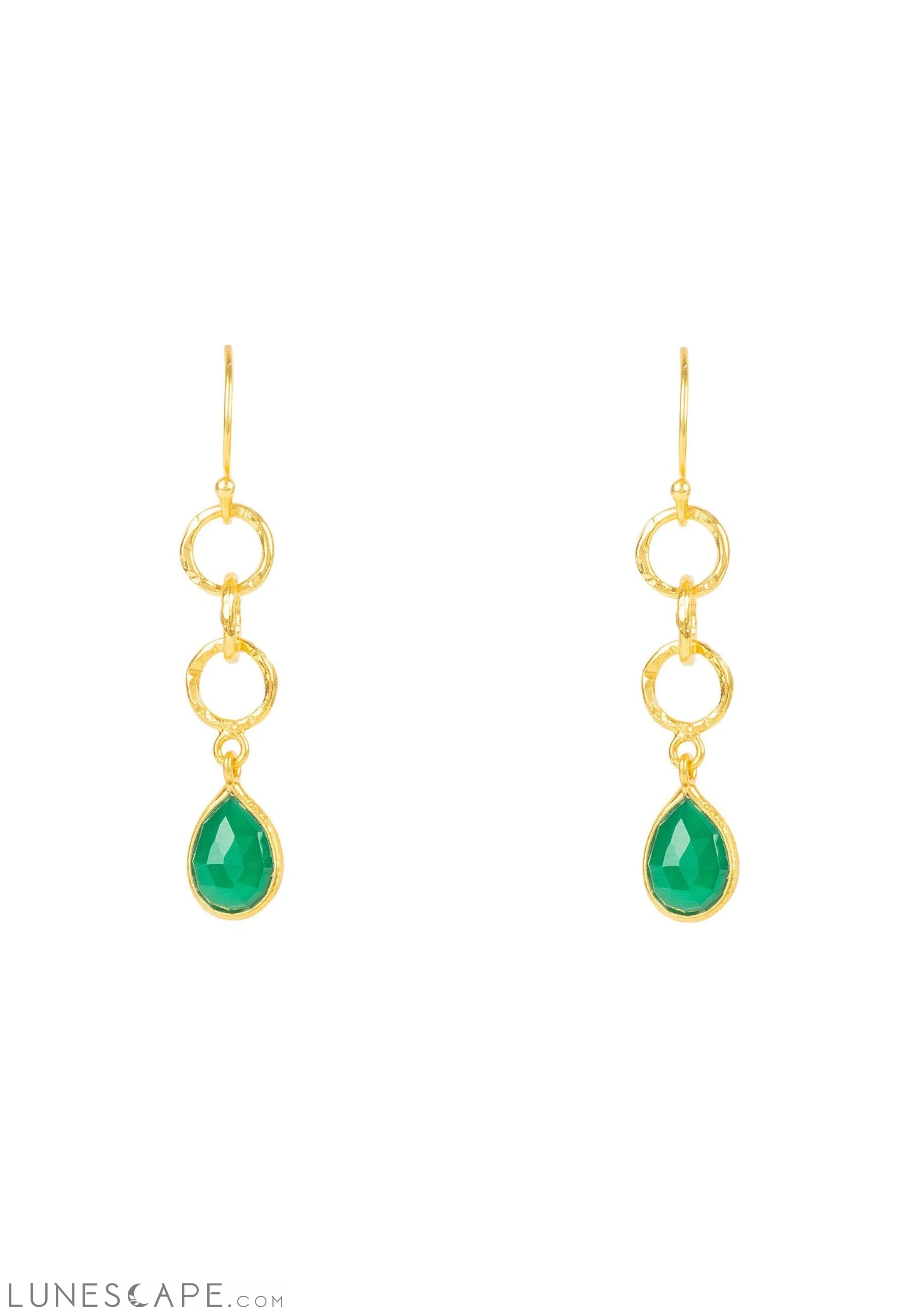 Open Clover Gemstone Drop Earring Gold Green Onyx LUNESCAPE