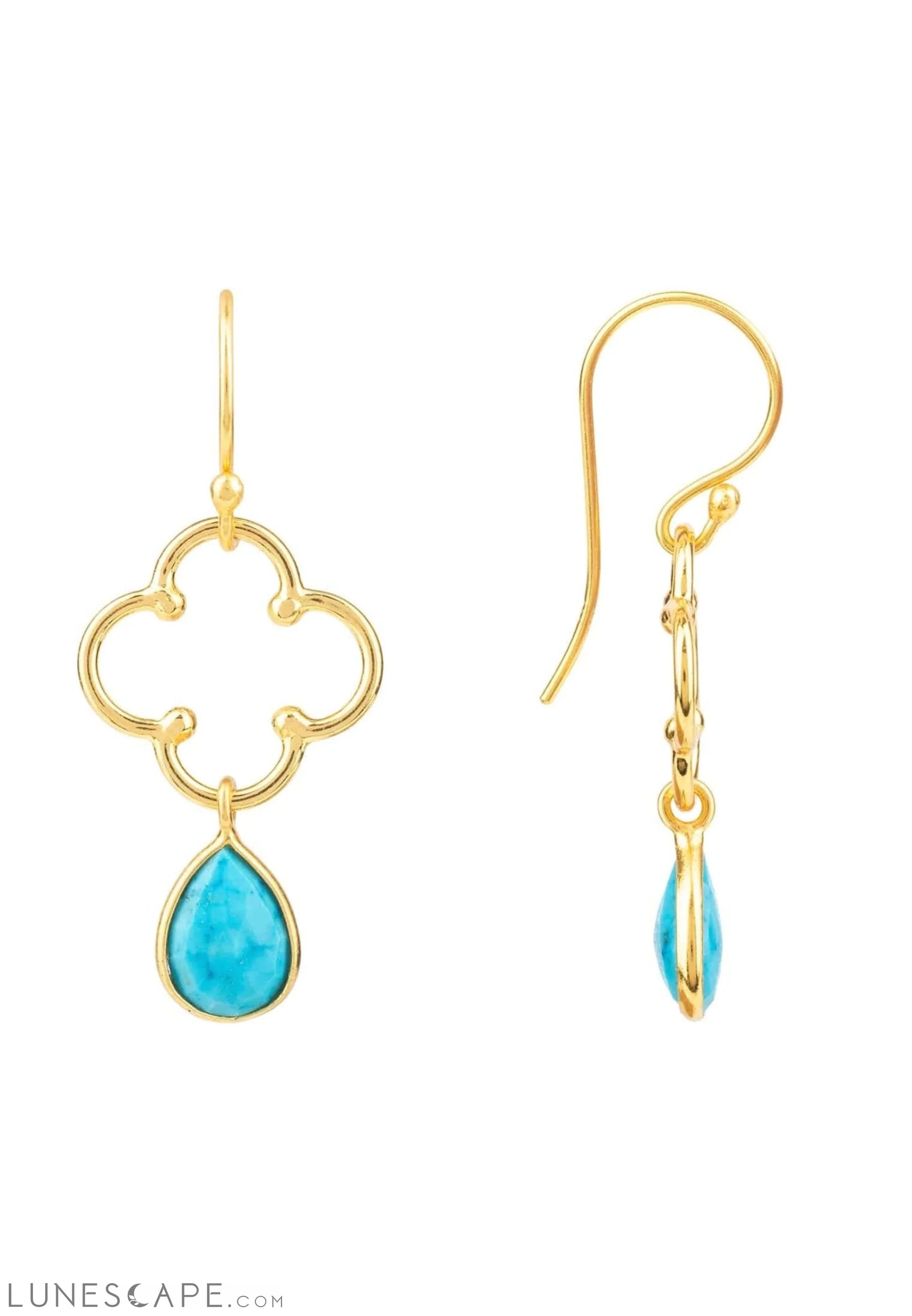 Open Clover Gemstone Drop Earring Gold Turquoise LUNESCAPE