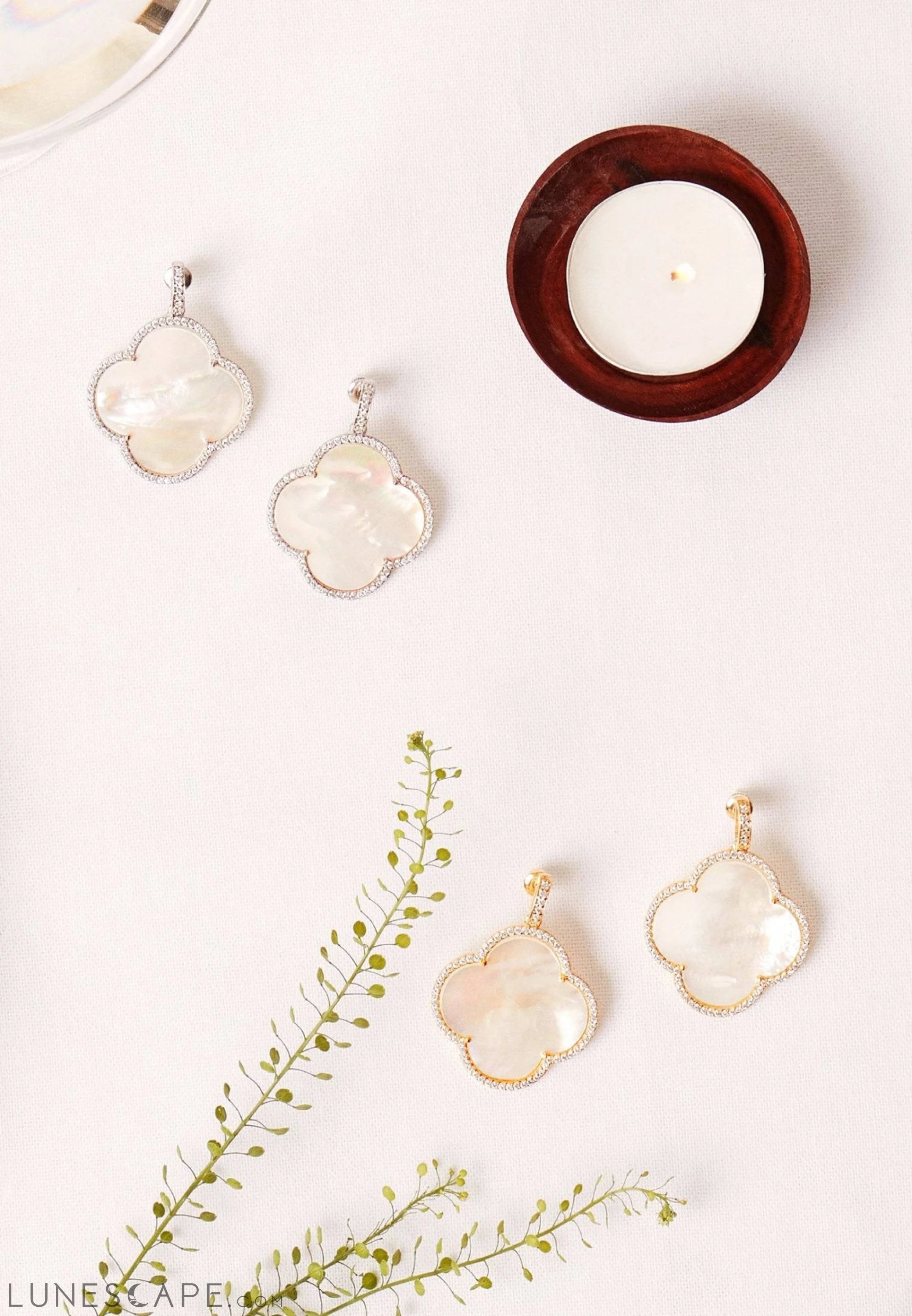 Open Clover Large Mother of Pearl Gemstone Earrings Silver LUNESCAPE