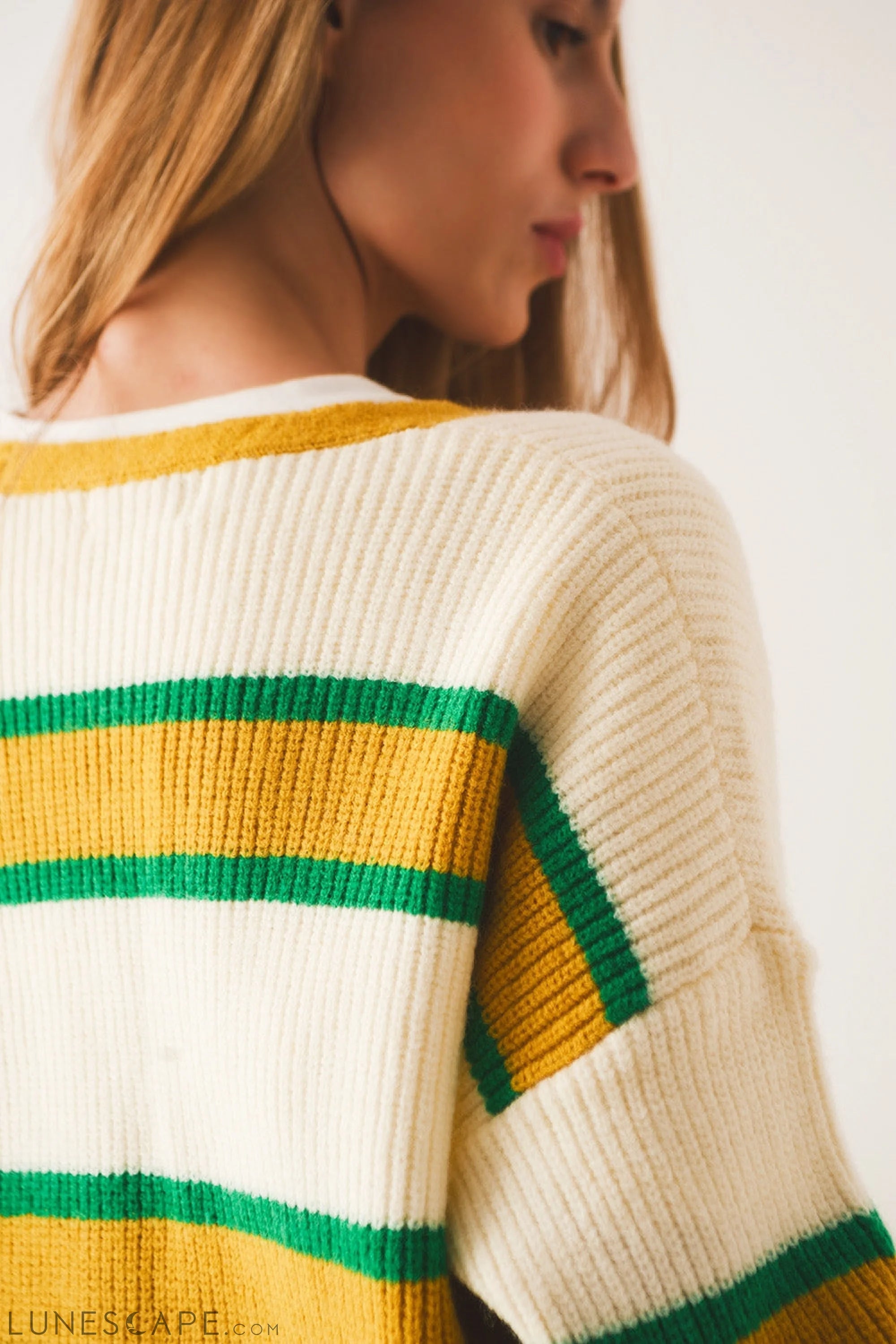 Open Front Cardi in Yellow Stripe LUNESCAPE