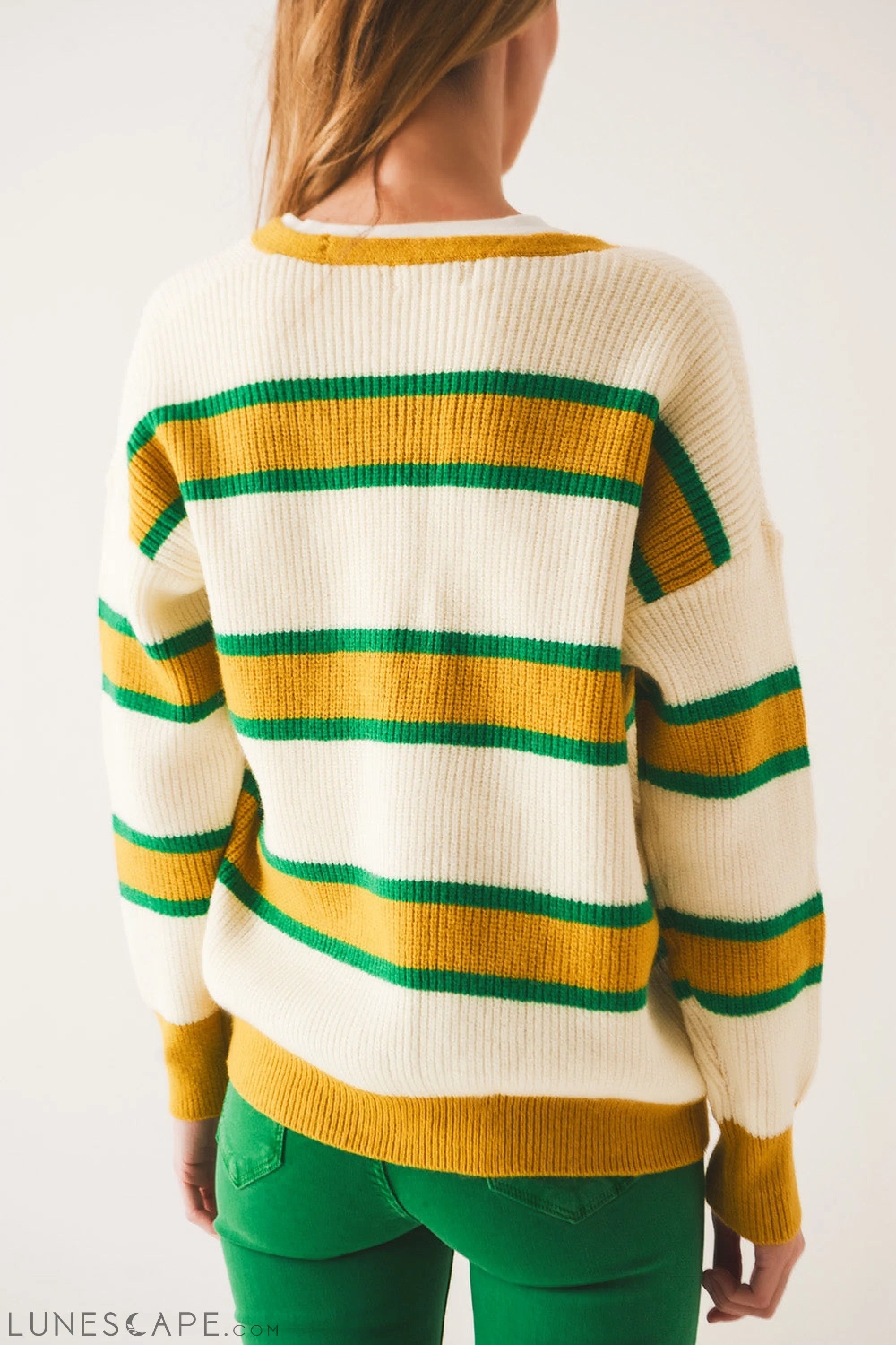 Open Front Cardi in Yellow Stripe LUNESCAPE
