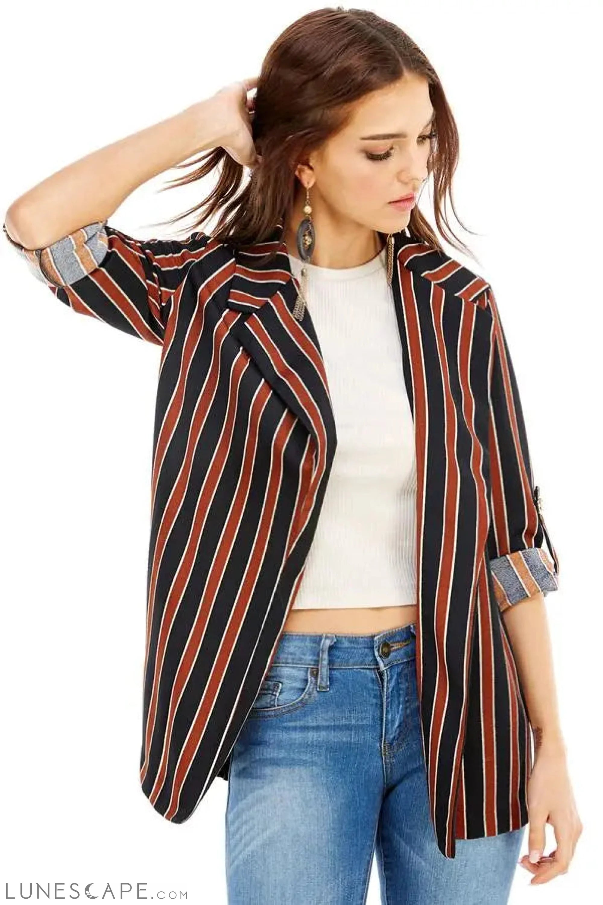 Open Front Striped Blazer LUNESCAPE