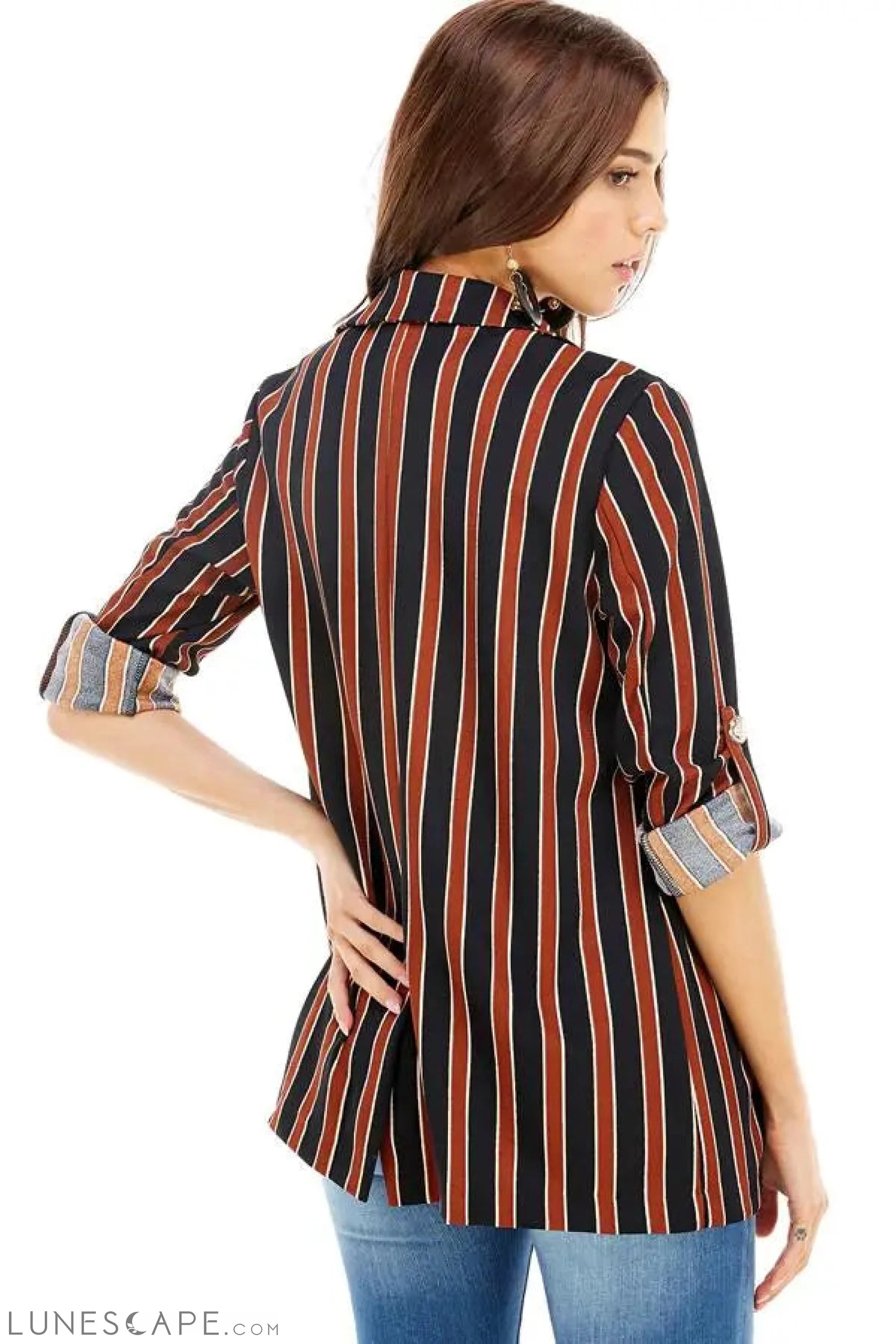 Open Front Striped Blazer LUNESCAPE