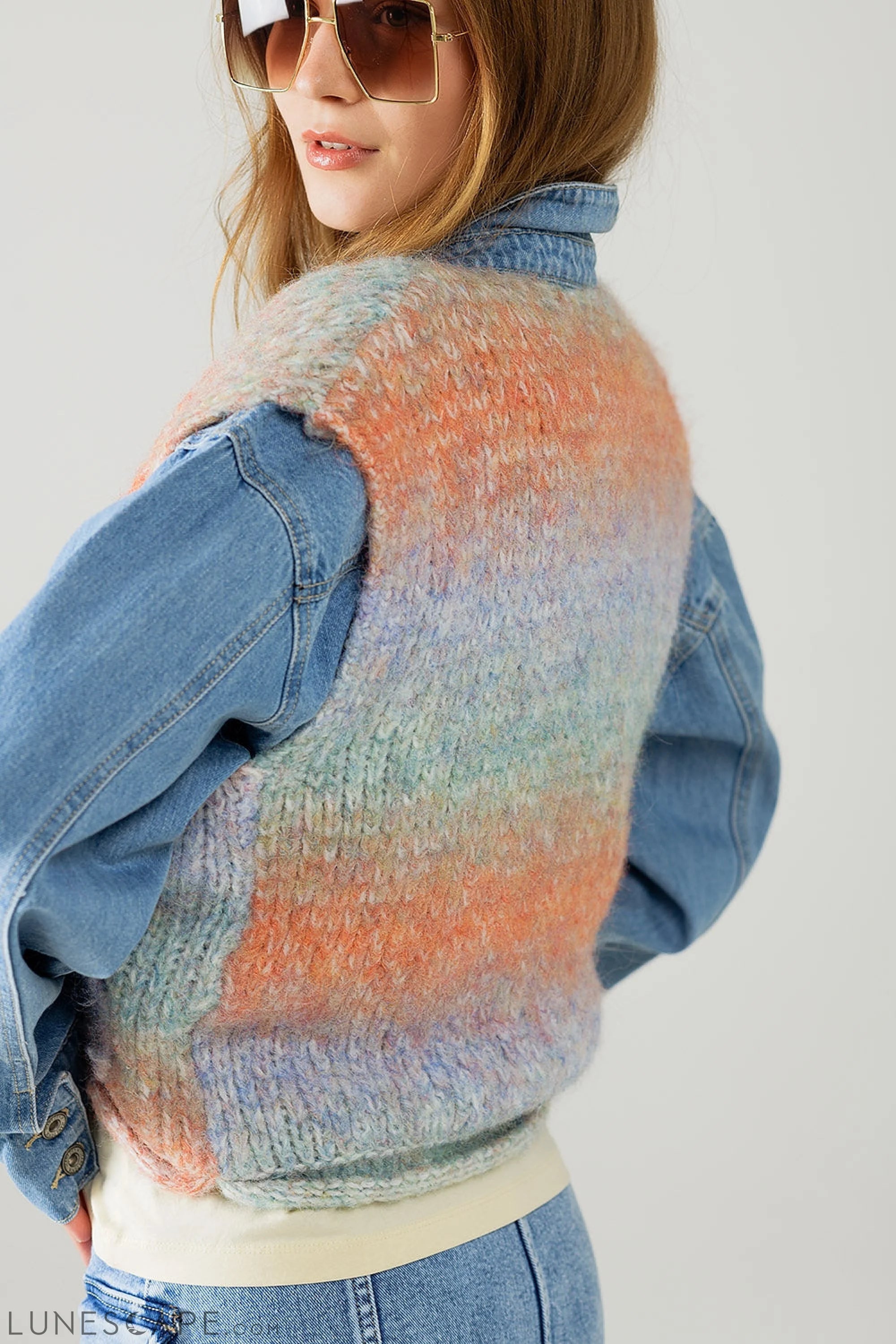 Orange Gradient Knitted Vest With Gold Buttons LUNESCAPE