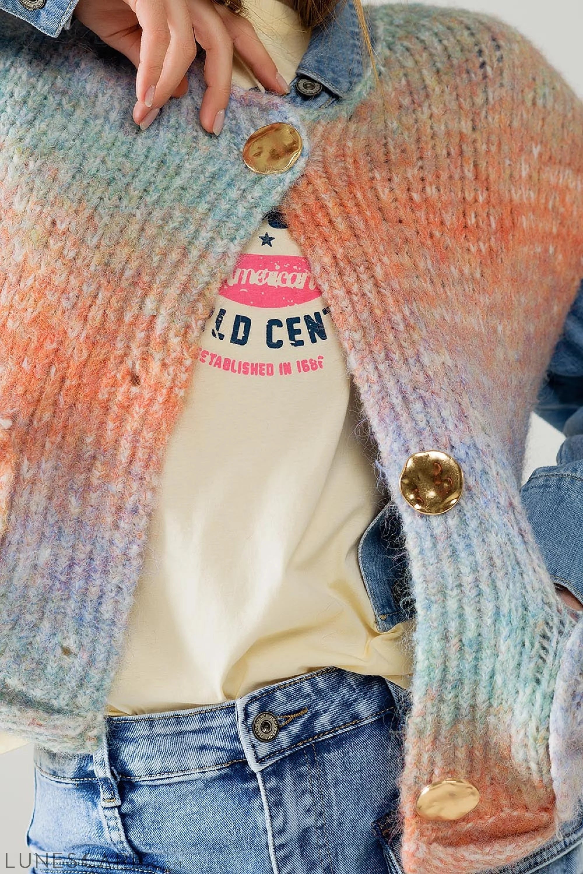 Orange Gradient Knitted Vest With Gold Buttons LUNESCAPE