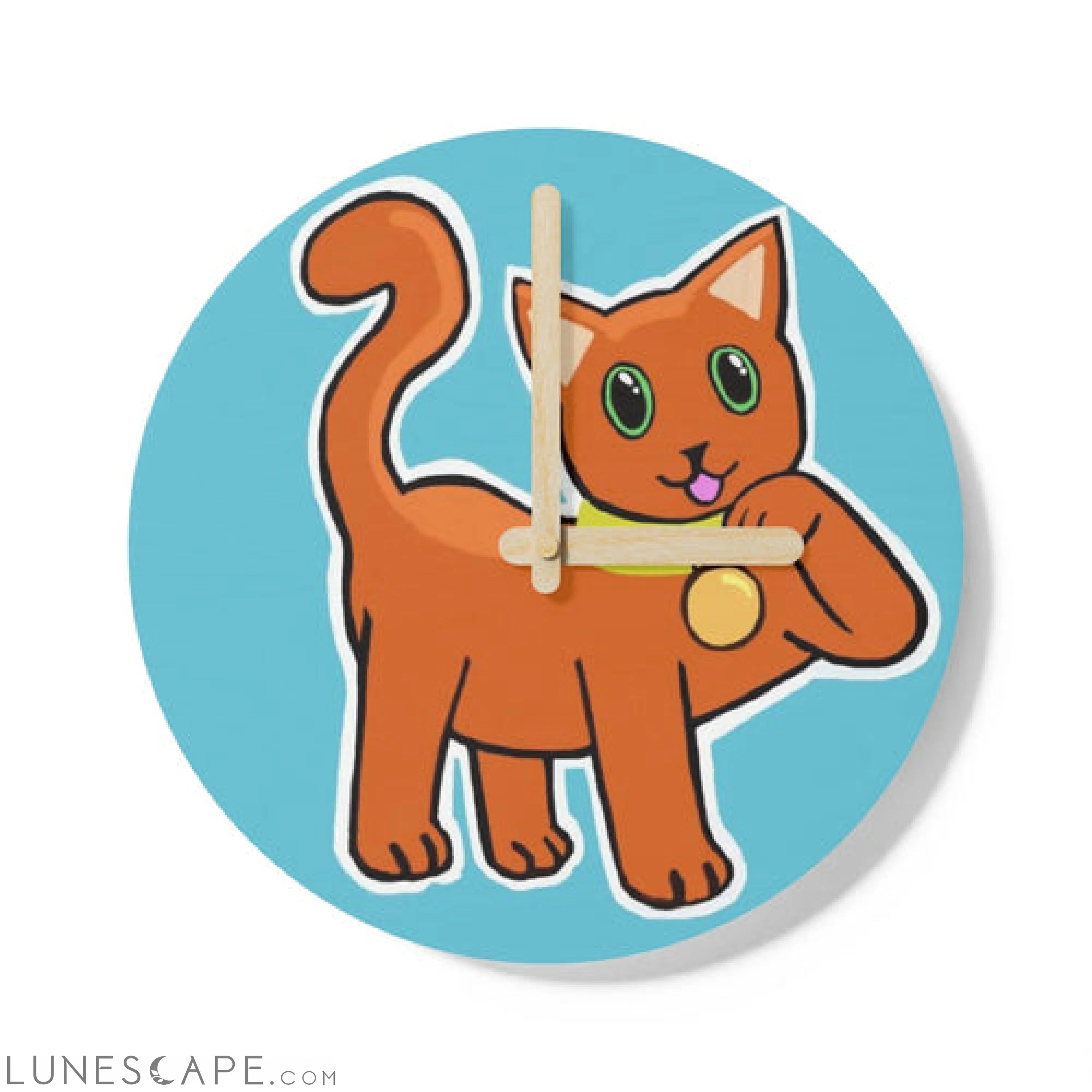 Orange Kitty Wooden Wall Clock LUNESCAPE