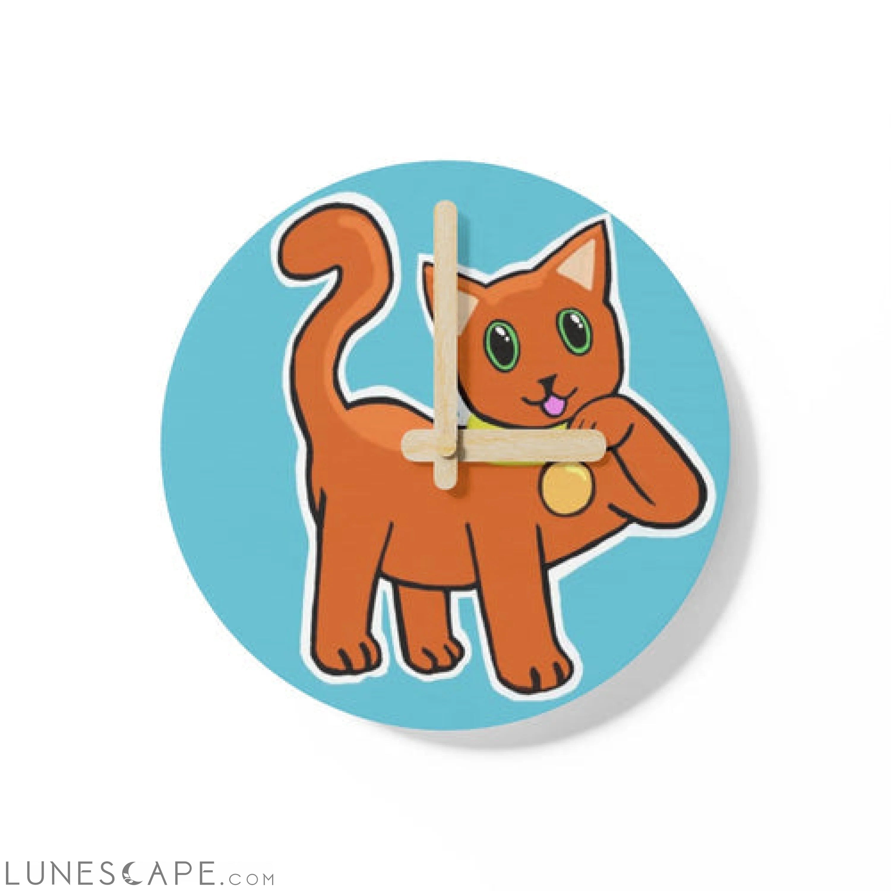 Orange Kitty Wooden Wall Clock LUNESCAPE