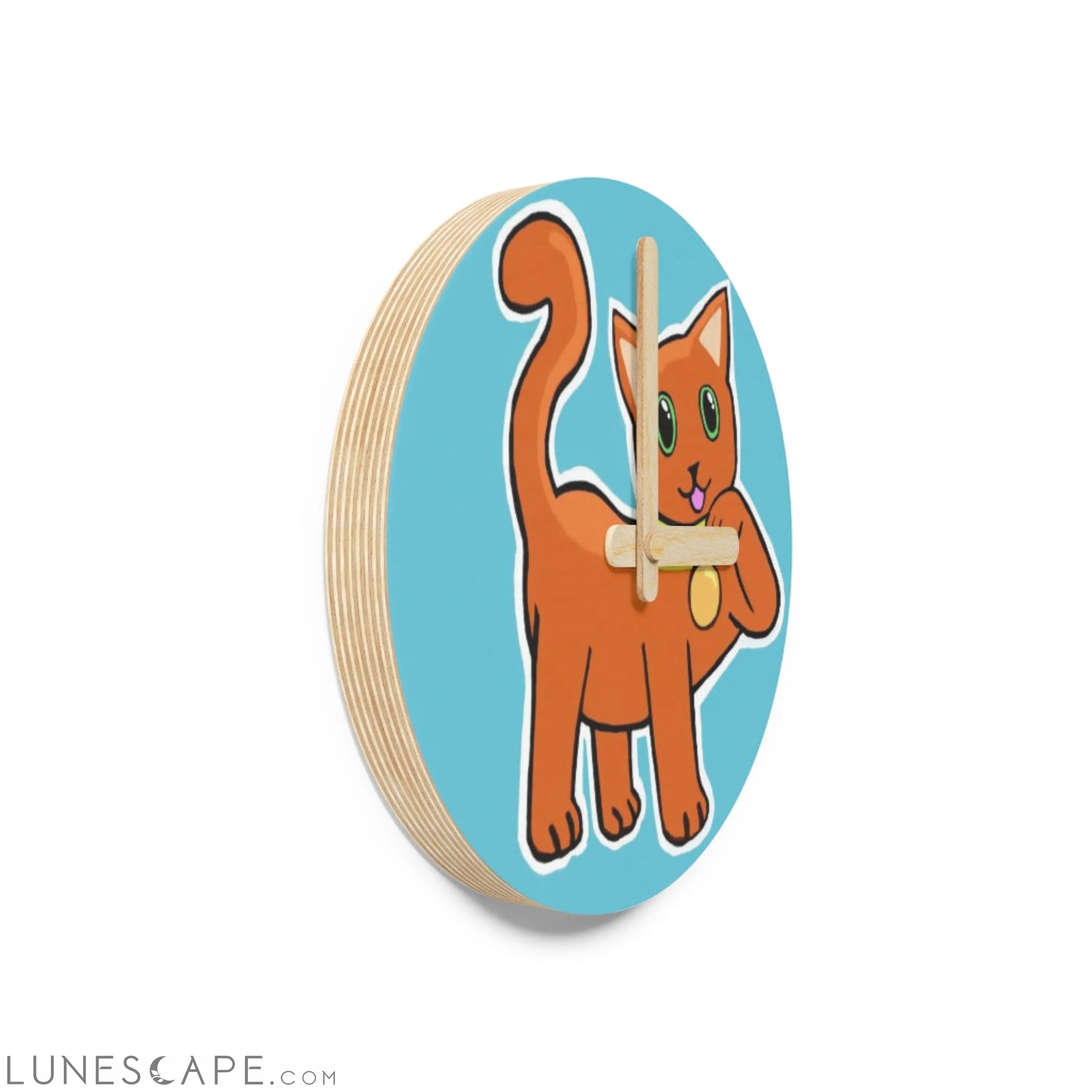 Orange Kitty Wooden Wall Clock LUNESCAPE