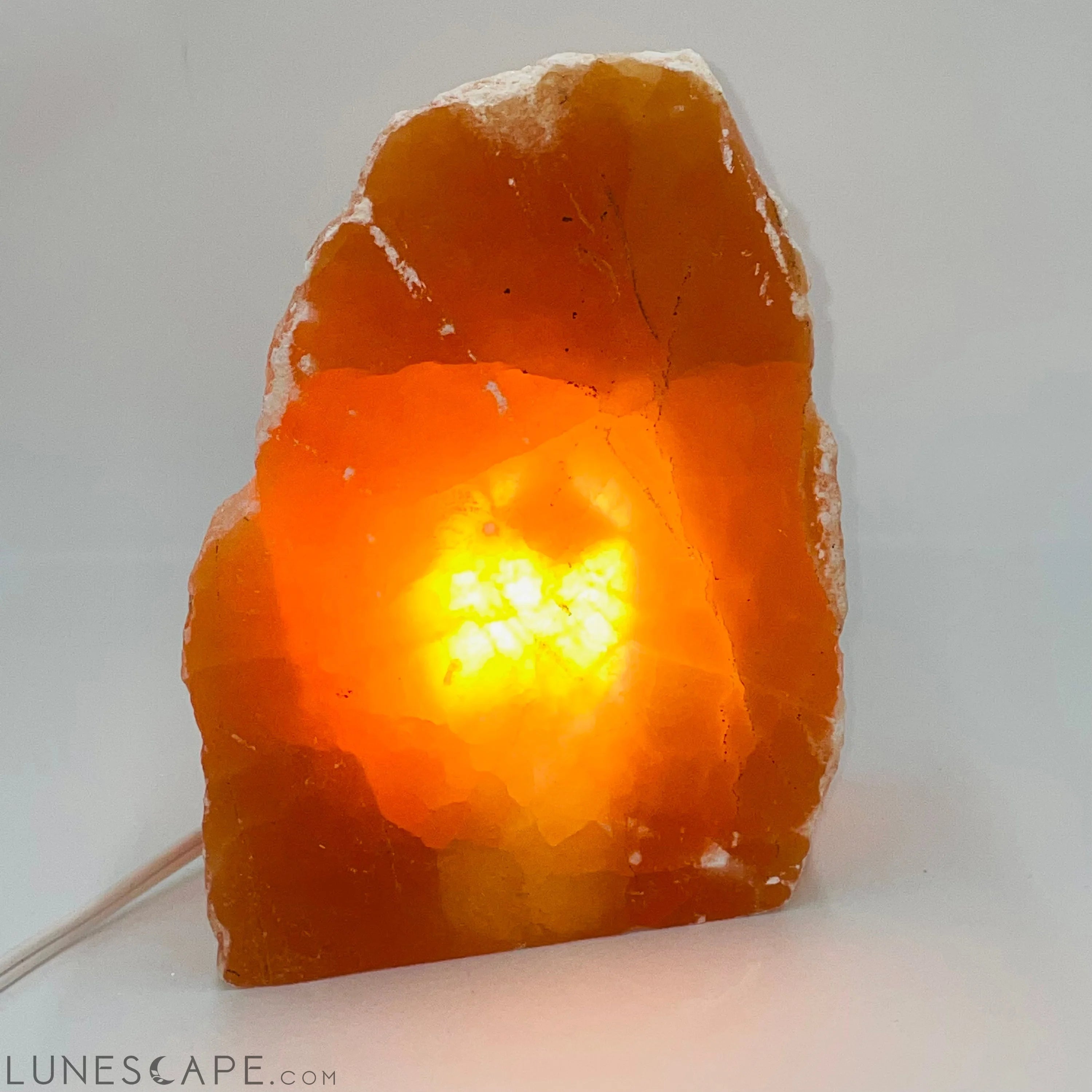 Orange Selenite Raw Lamp by CuartoAstral Prime LUNESCAPE