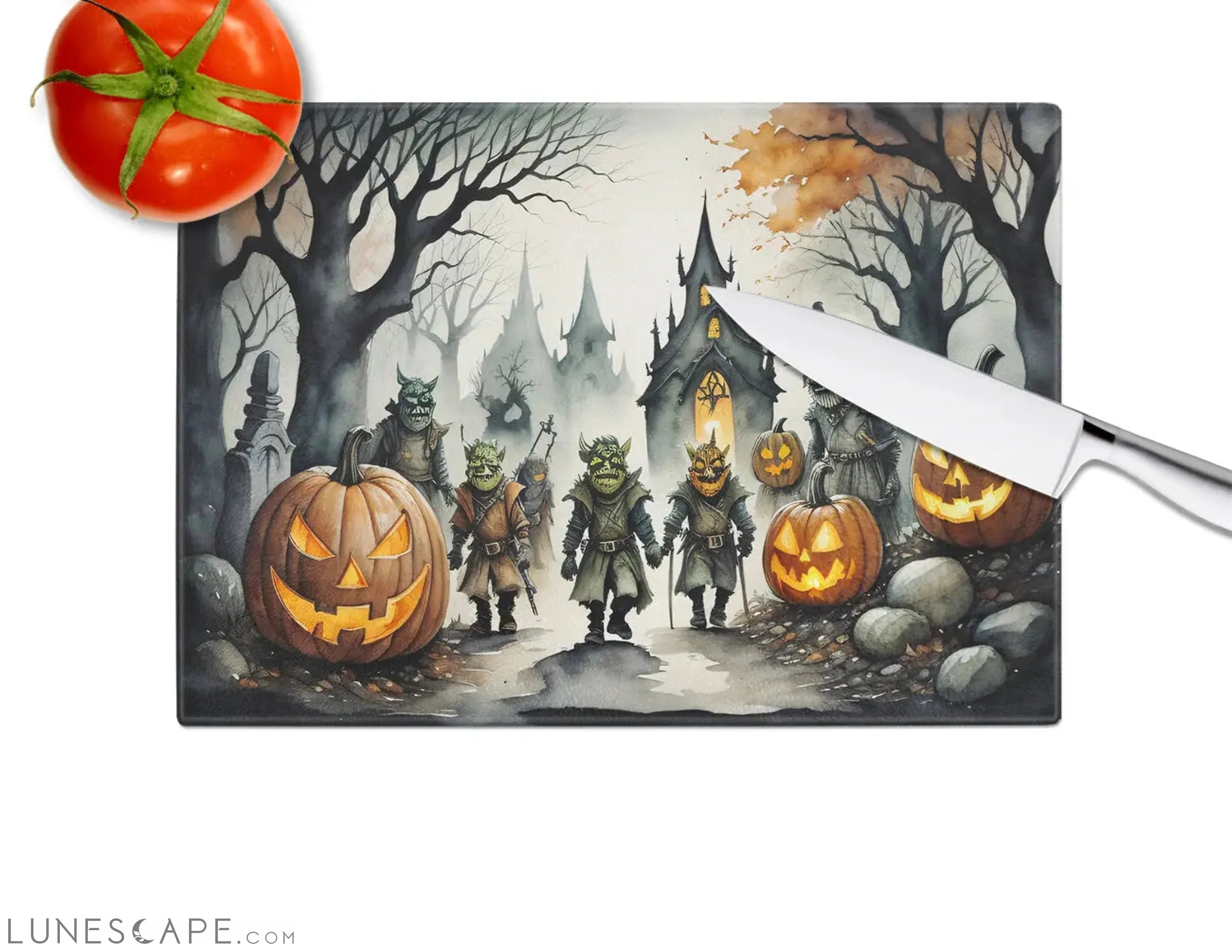 Orcs Spooky Halloween Glass Cutting Board LUNESCAPE