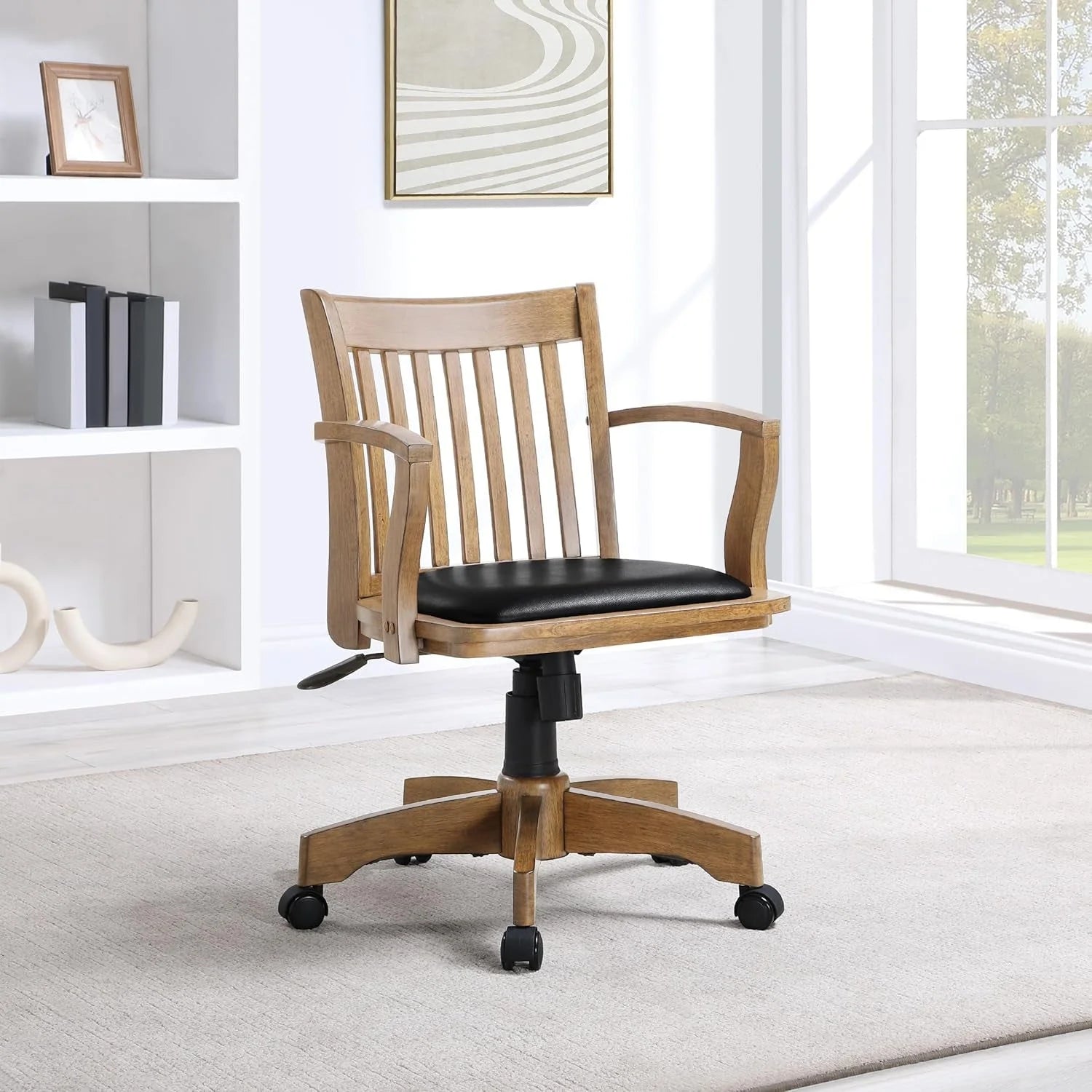 OSP Home Furnishings Deluxe Wood Banker'S Desk Chair with Padded Seat, LUNESCAPE
