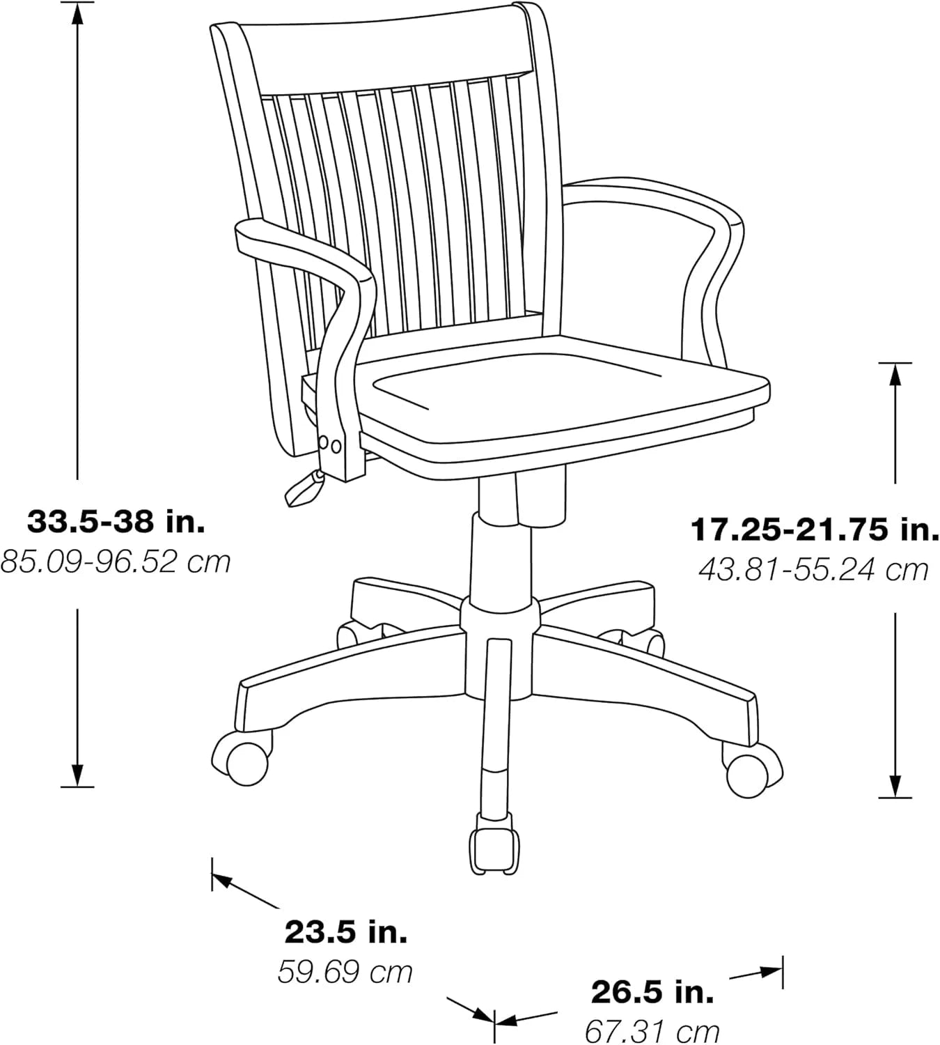 OSP Home Furnishings Deluxe Wood Banker'S Desk Chair with Padded Seat, LUNESCAPE