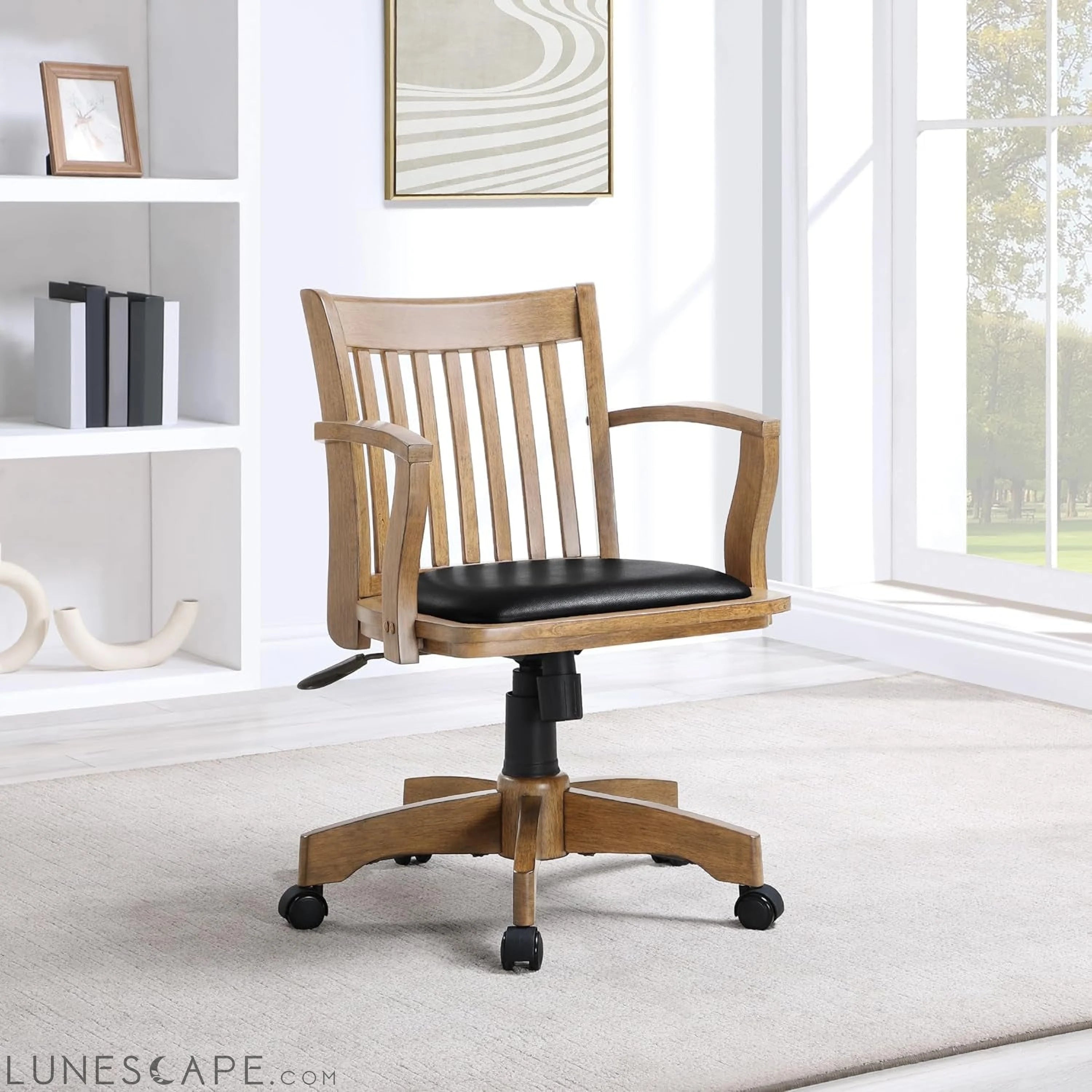 OSP Home Furnishings Deluxe Wood Banker'S Desk Chair with Padded Seat, LUNESCAPE
