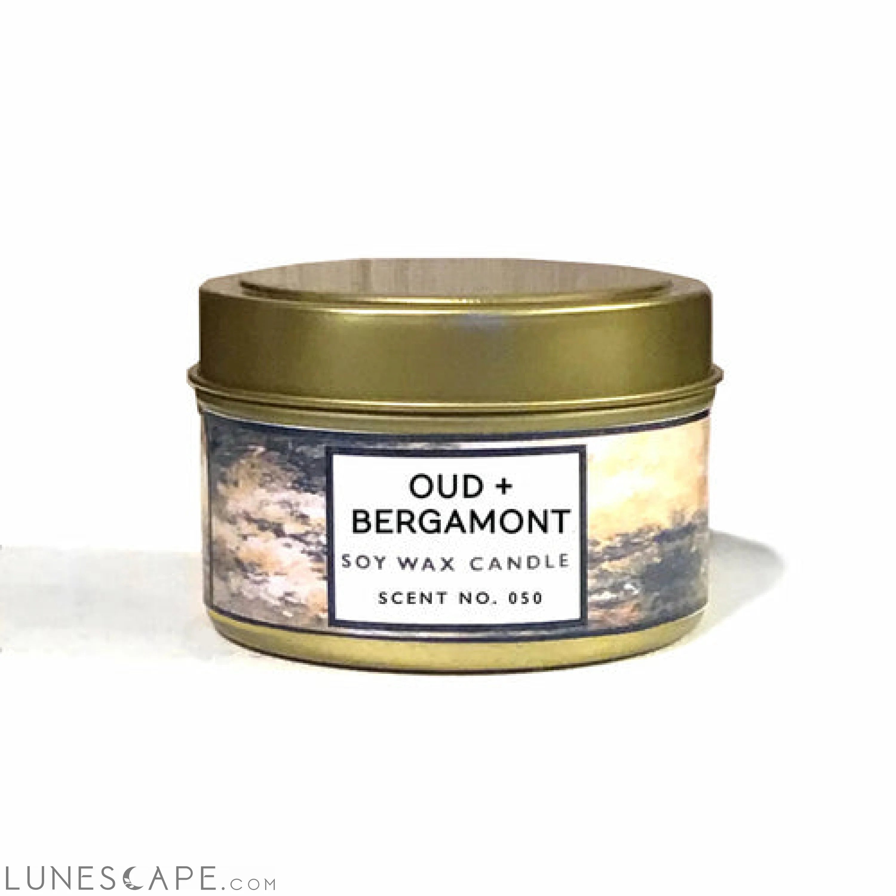 Oud + Bergamot Scented Soy Wax Candle LUNESCAPE