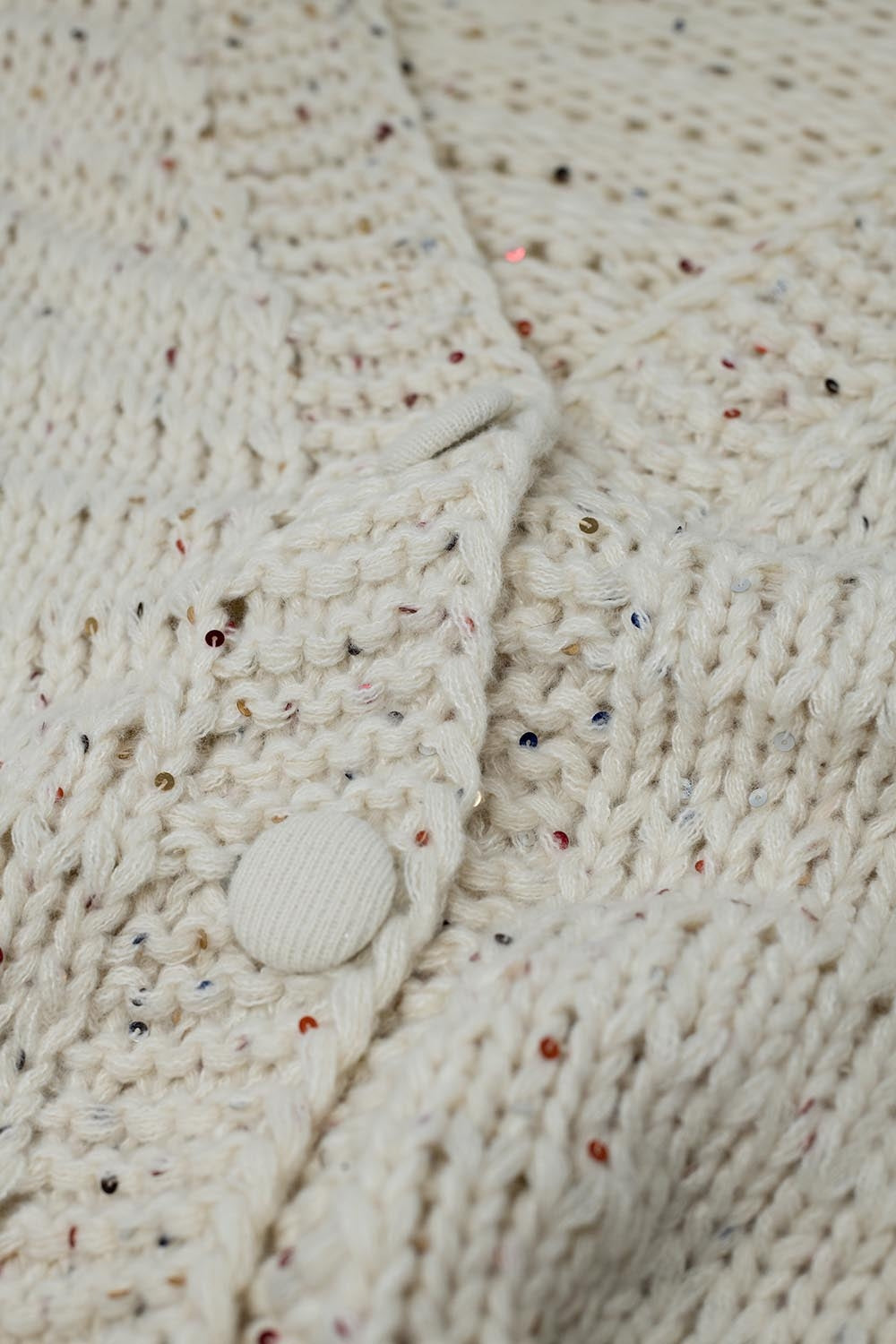 Oversized Chunky Knit Cardigan in Cream With Sequin Detail LUNESCAPE