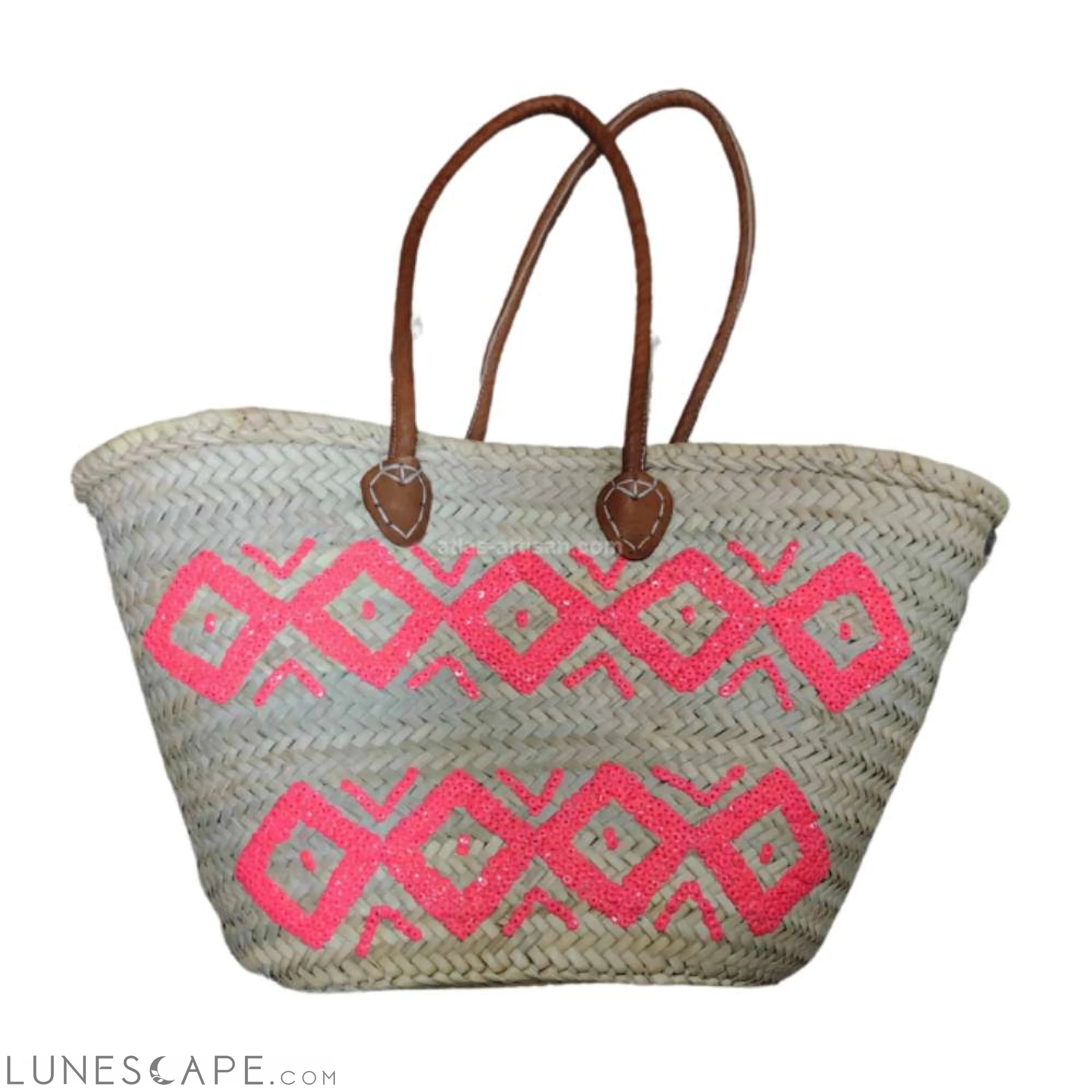 Panier Lupin Open Top Lined Sequins Raffa Shoulder Tote with Leather Straps LUNESCAPE