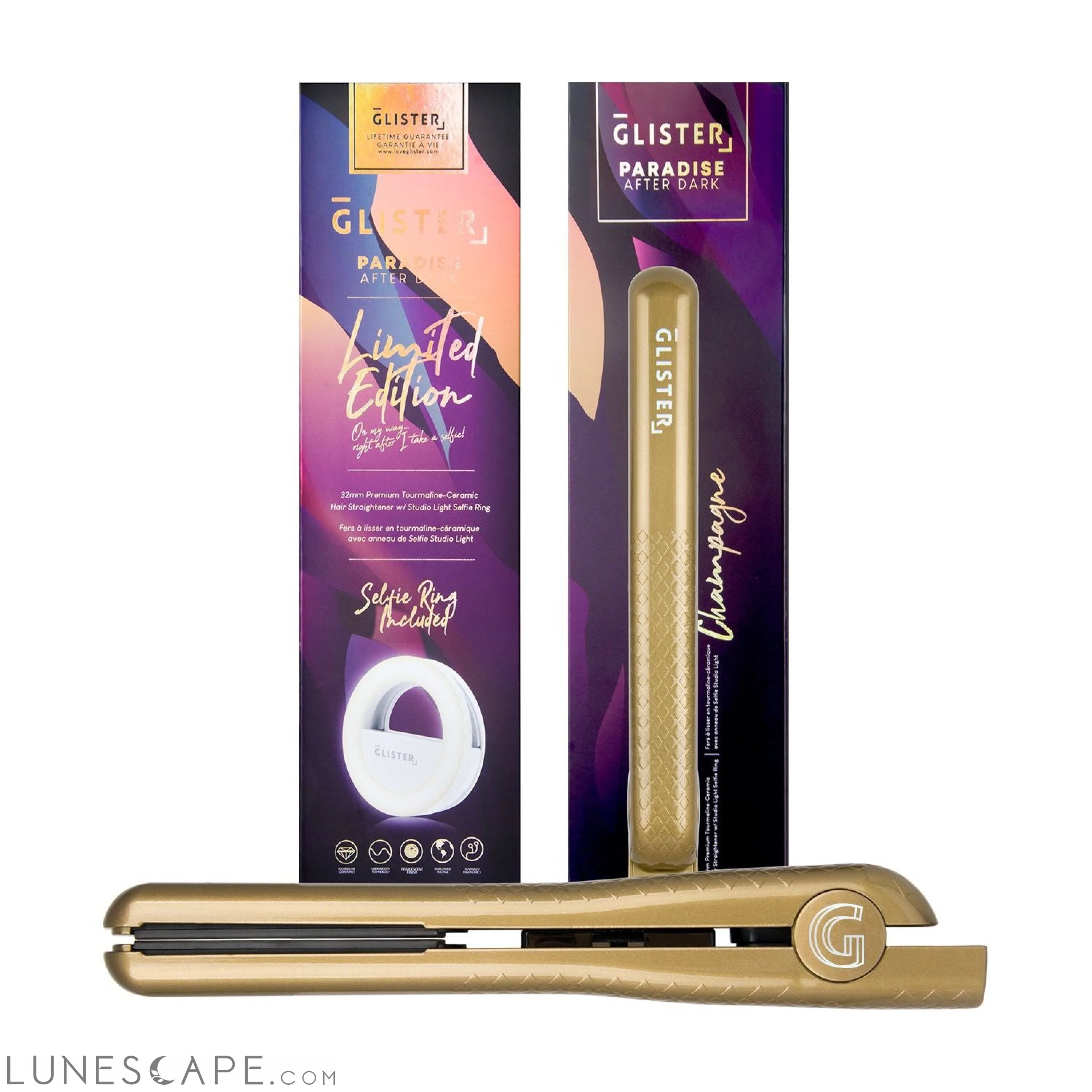 Paradise After Dark Flat Iron (with BONUS Selfie Ring) - Champagne LUNESCAPE