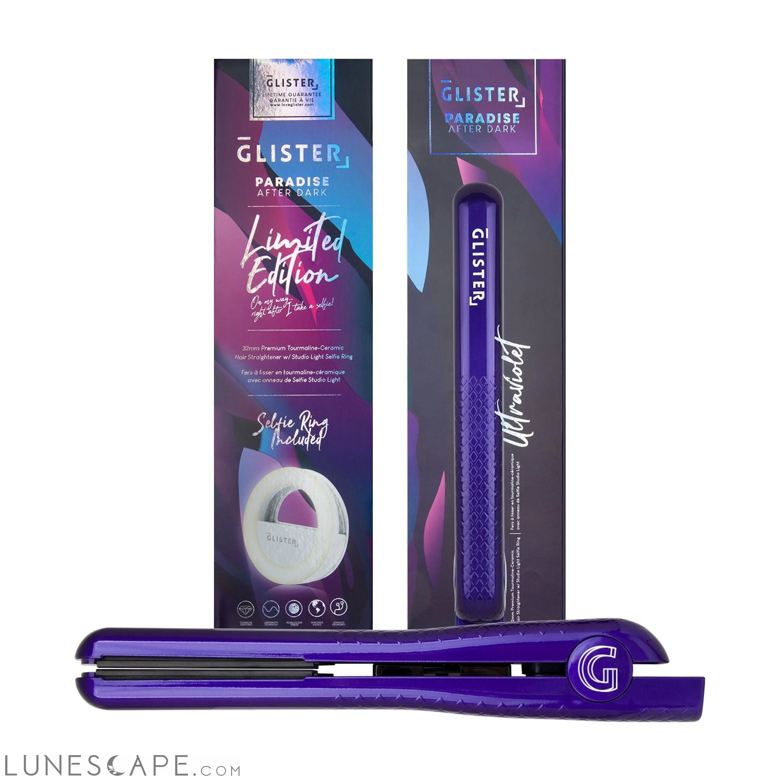 Paradise After Dark Flat Iron (with BONUS Selfie Ring) - Ultraviolet LUNESCAPE