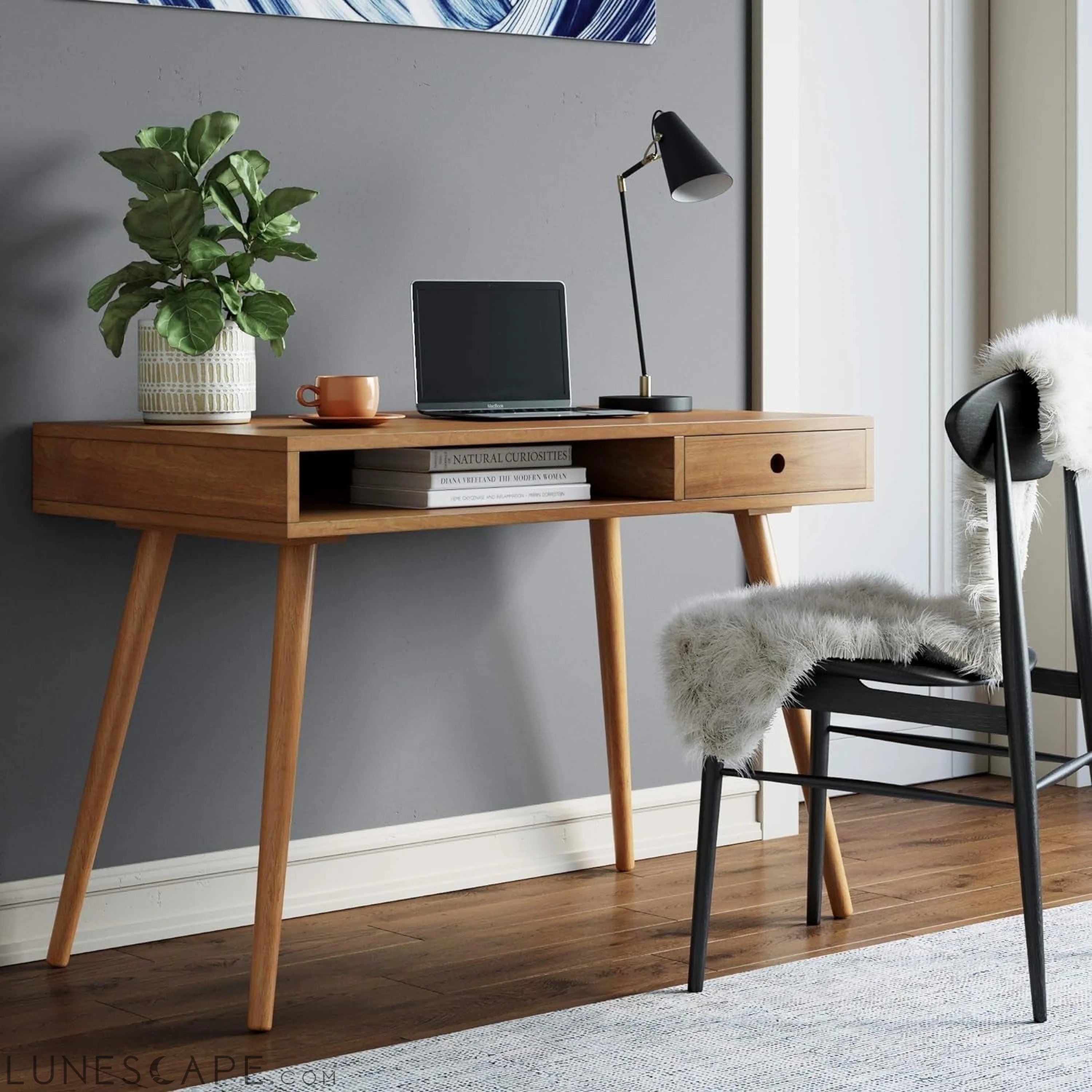 Parker Modern Home Office Writing, Computer or Laptop Desk with Open LUNESCAPE