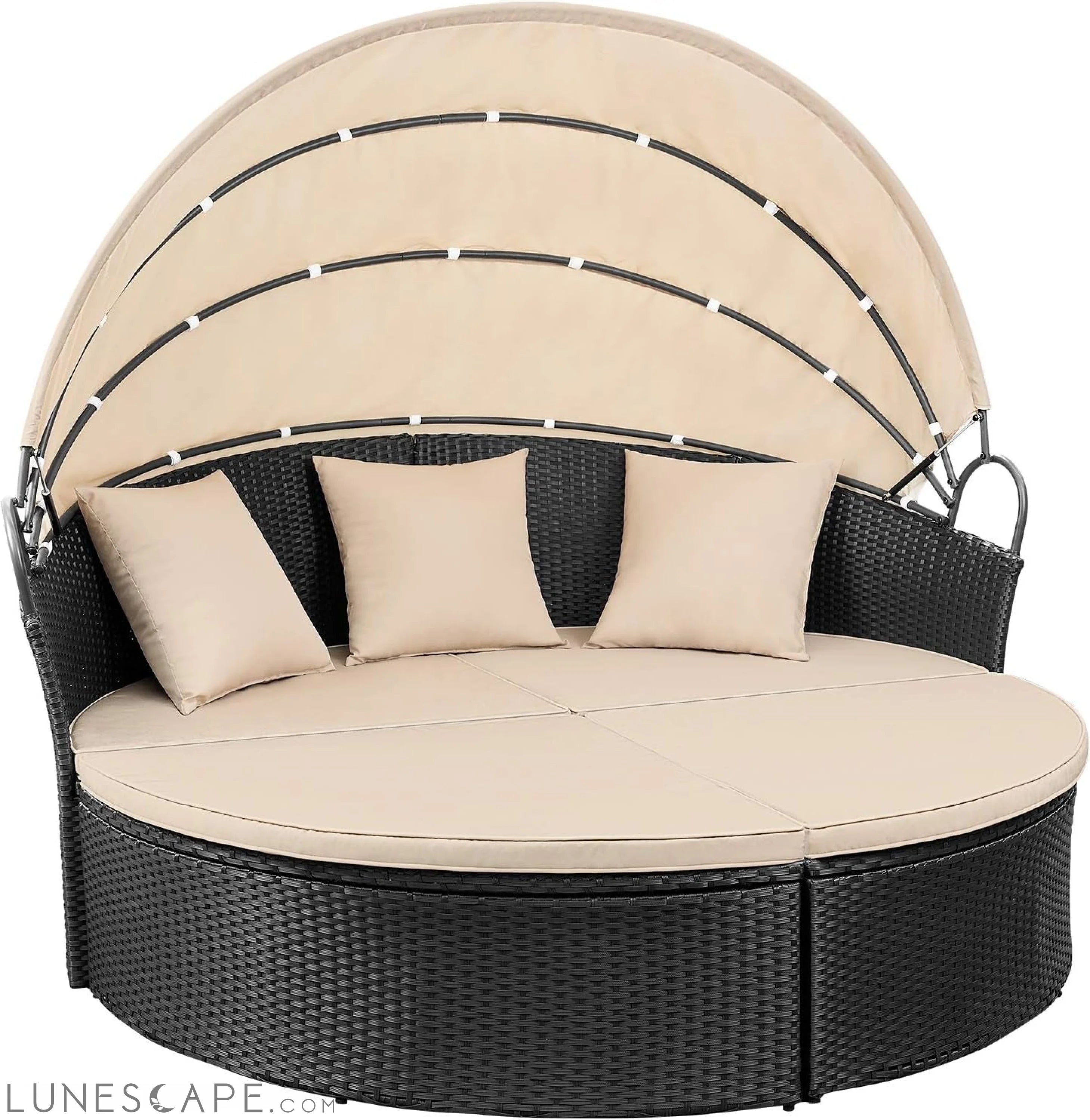Patio Furniture Outdoor round Daybed with Retractable Canopy Wicker LUNESCAPE