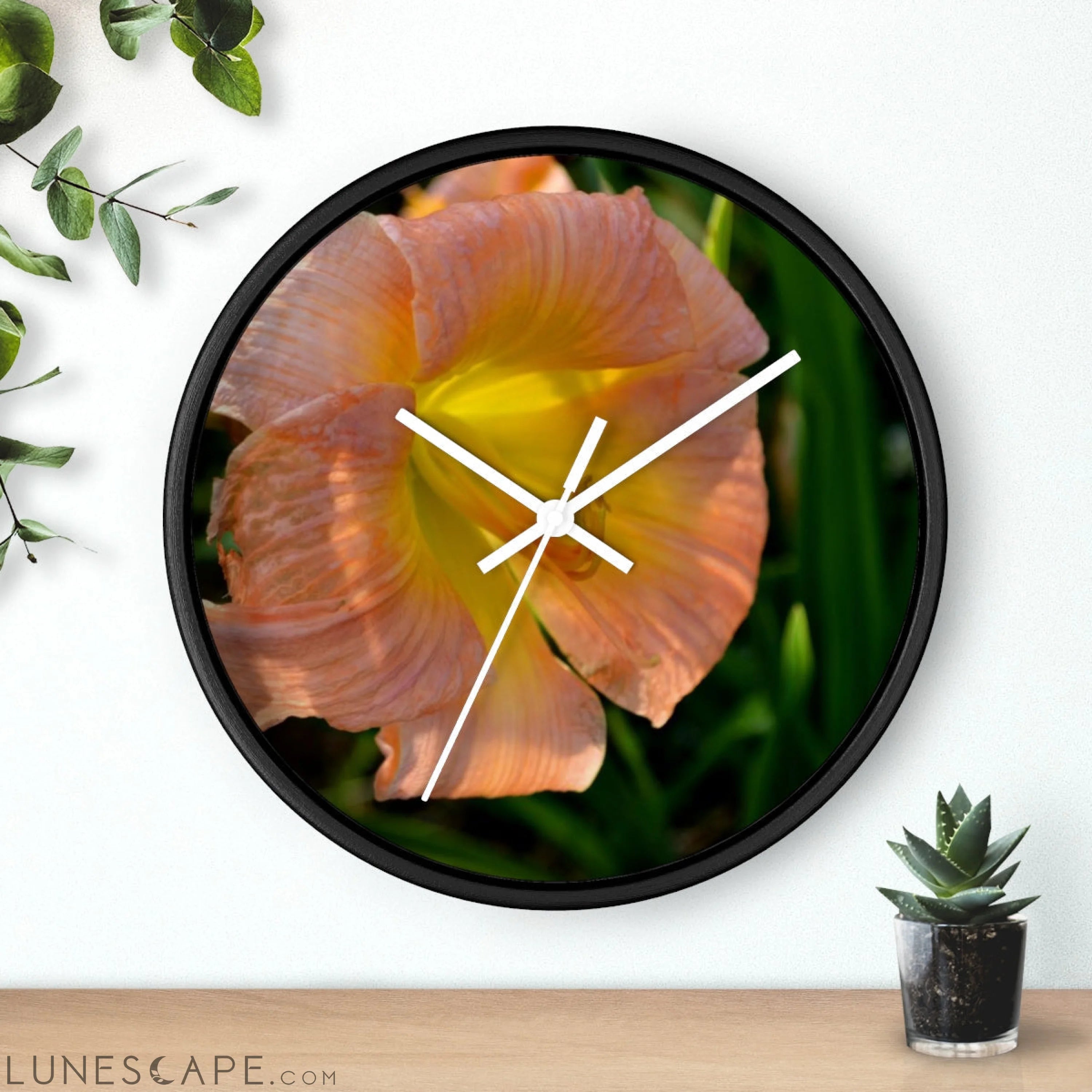 Peach and Yellow Flowers Wall clock LUNESCAPE