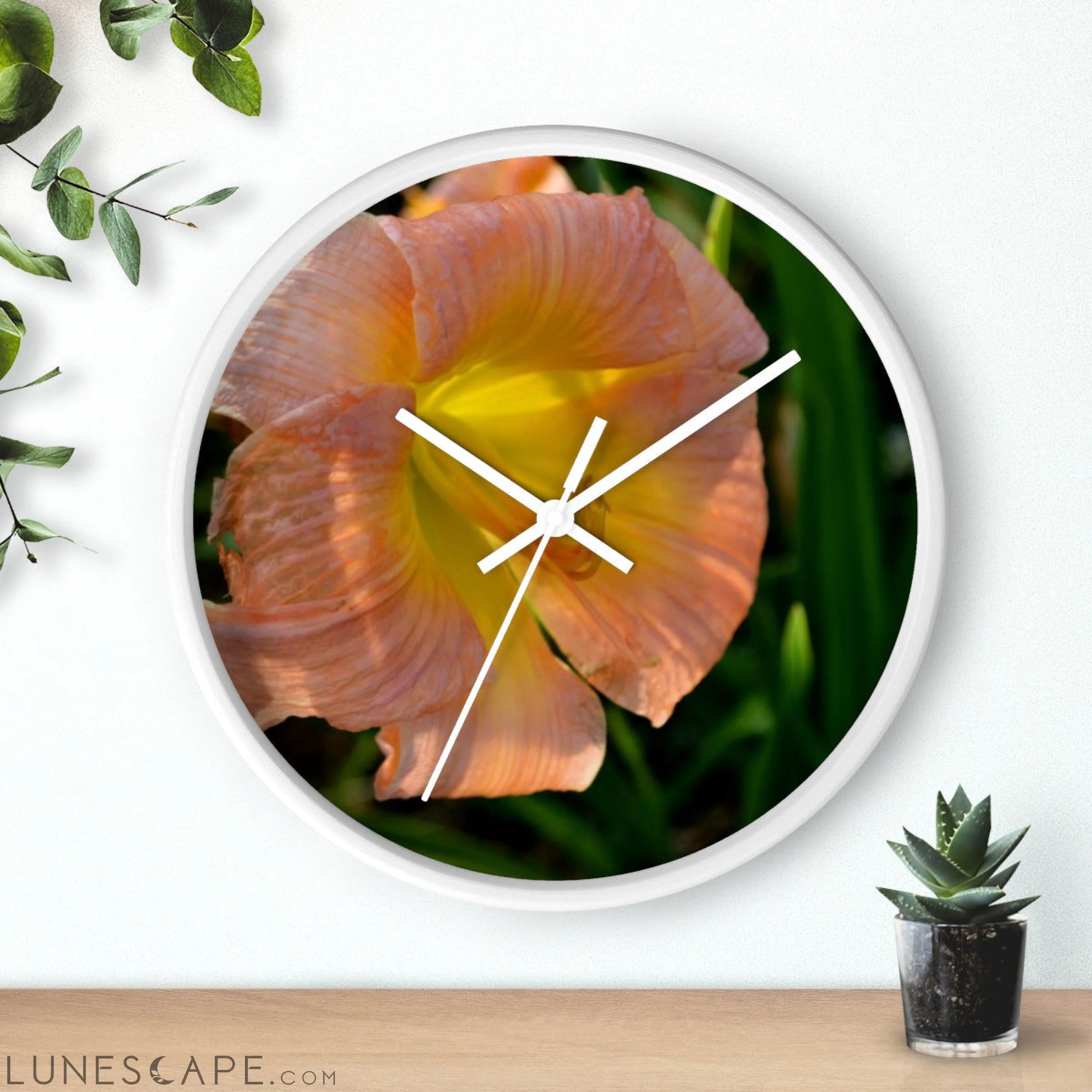 Peach and Yellow Flowers Wall clock LUNESCAPE