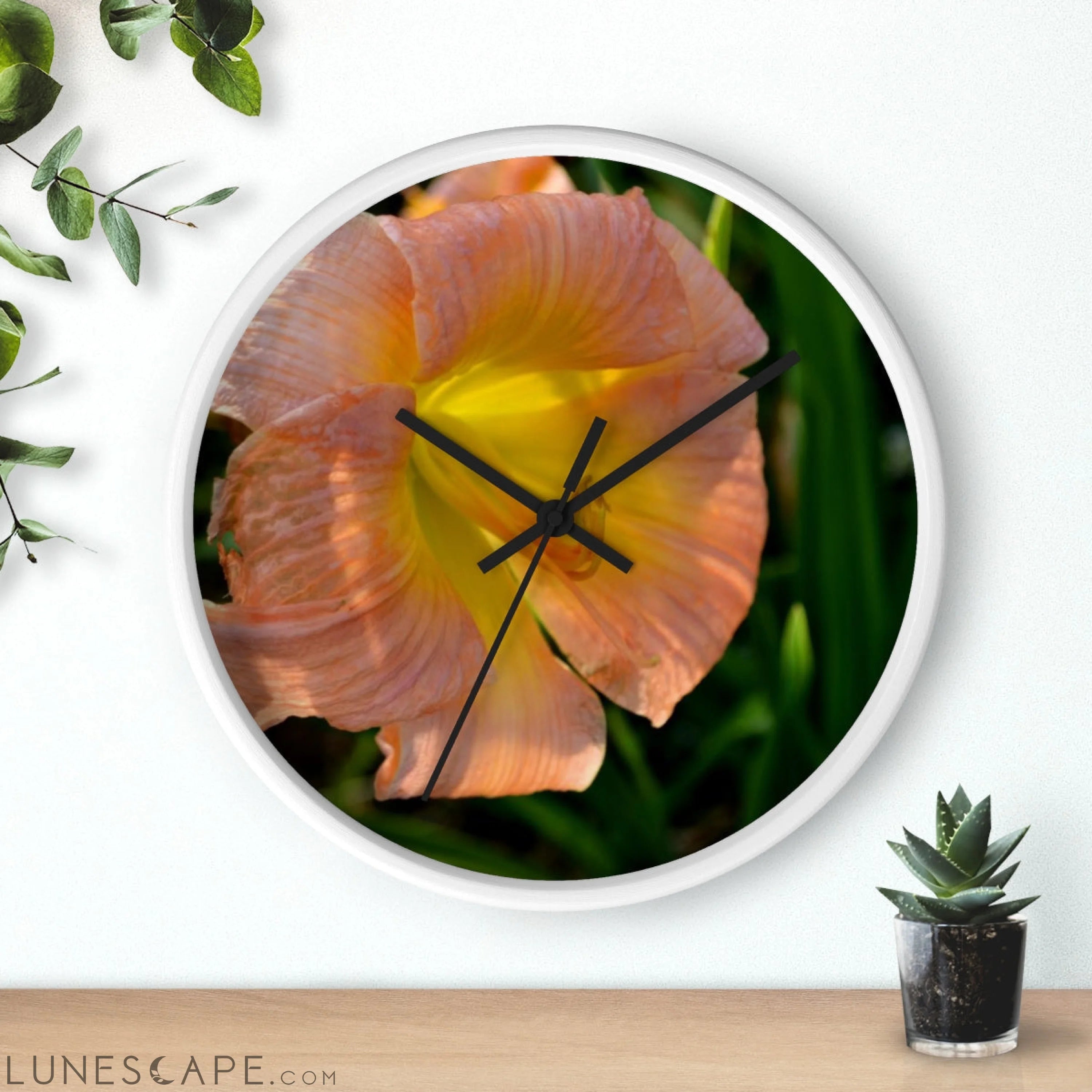 Peach and Yellow Flowers Wall clock LUNESCAPE