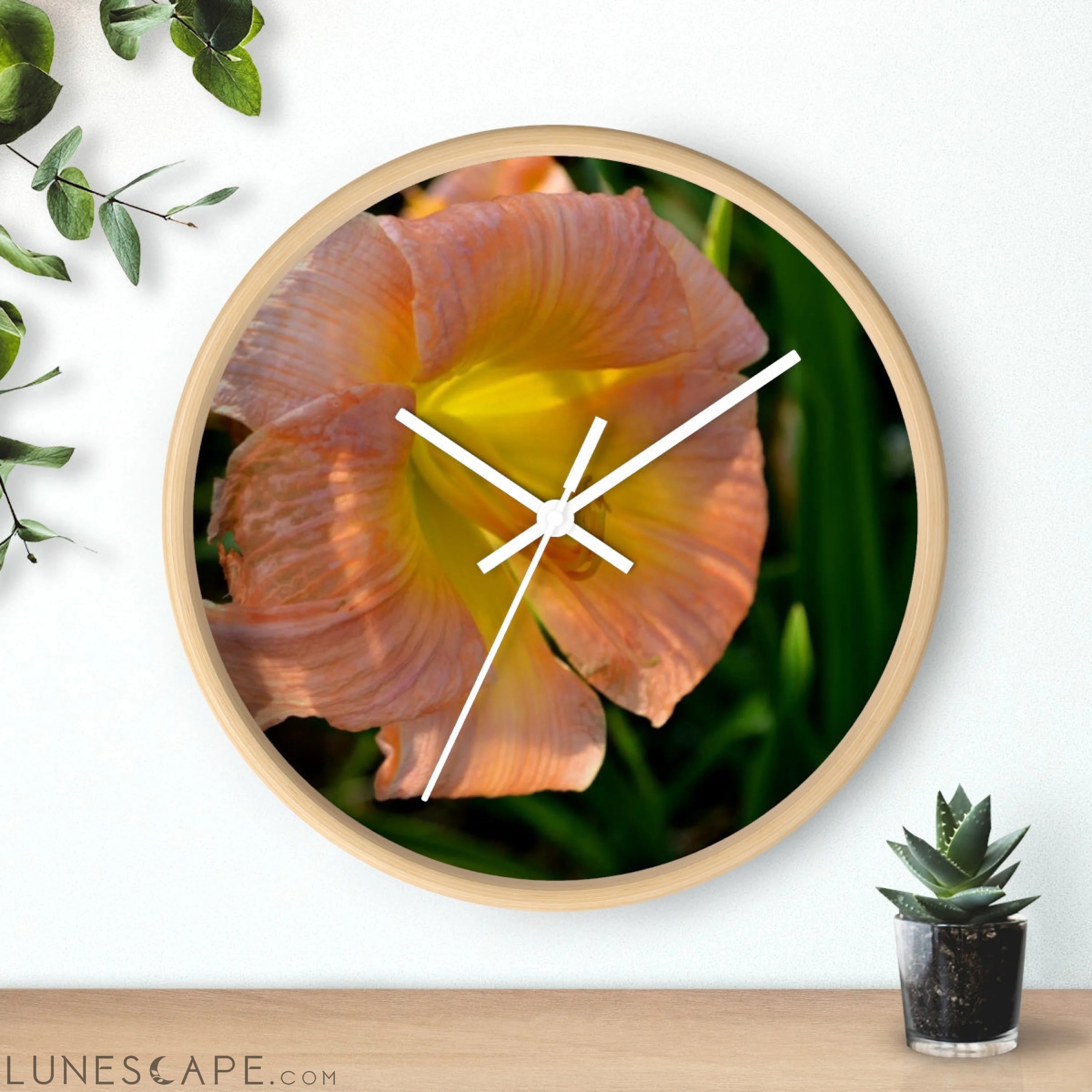 Peach and Yellow Flowers Wall clock LUNESCAPE