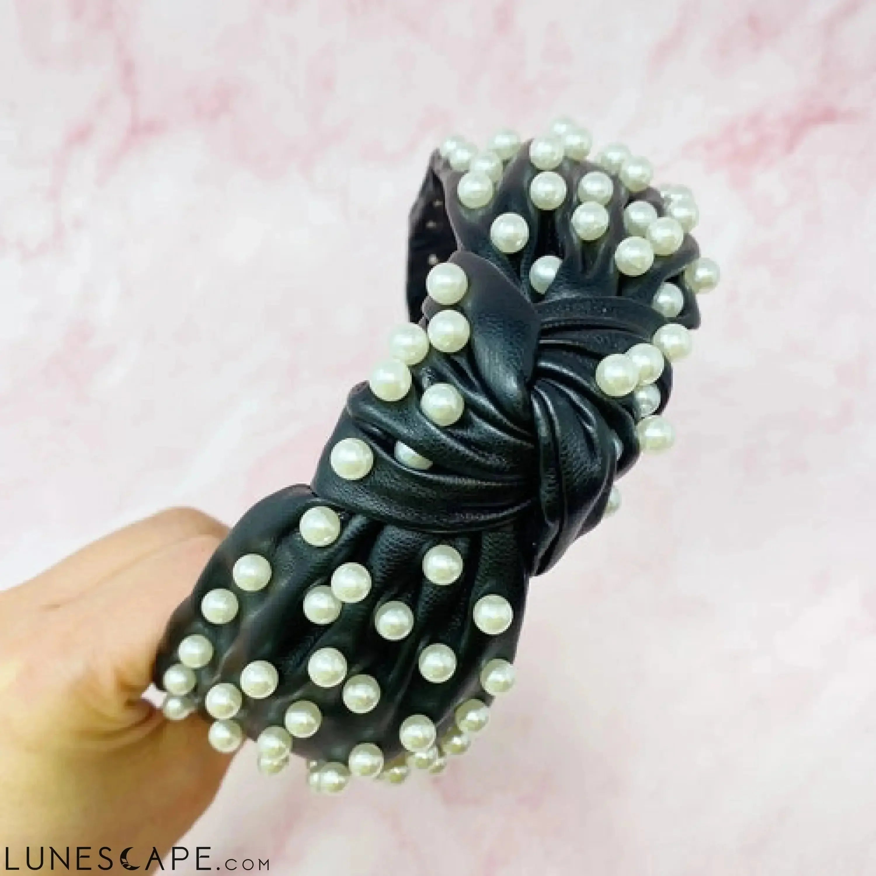Pearled Up Vegan Leather Headband LUNESCAPE