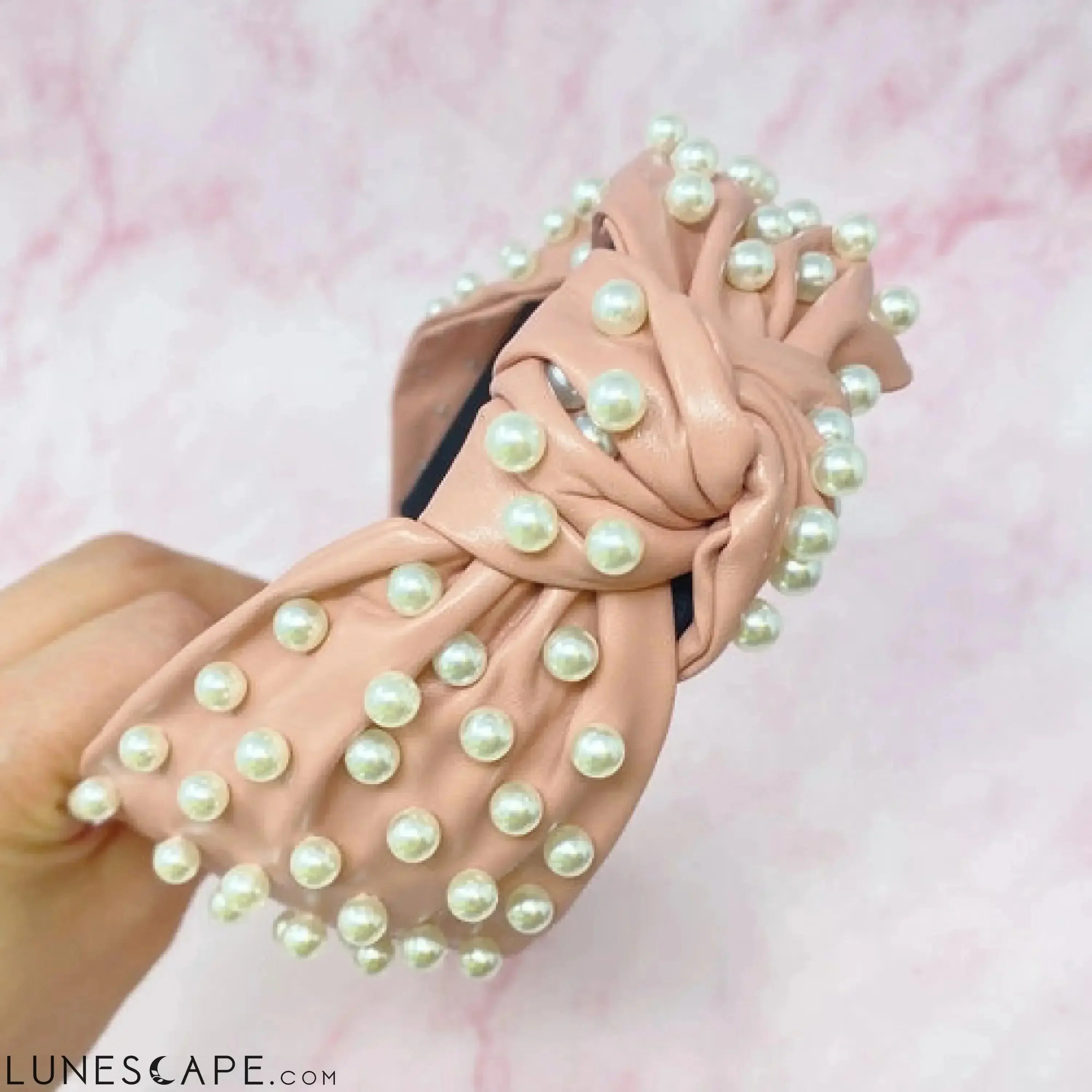 Pearled Up Vegan Leather Headband LUNESCAPE