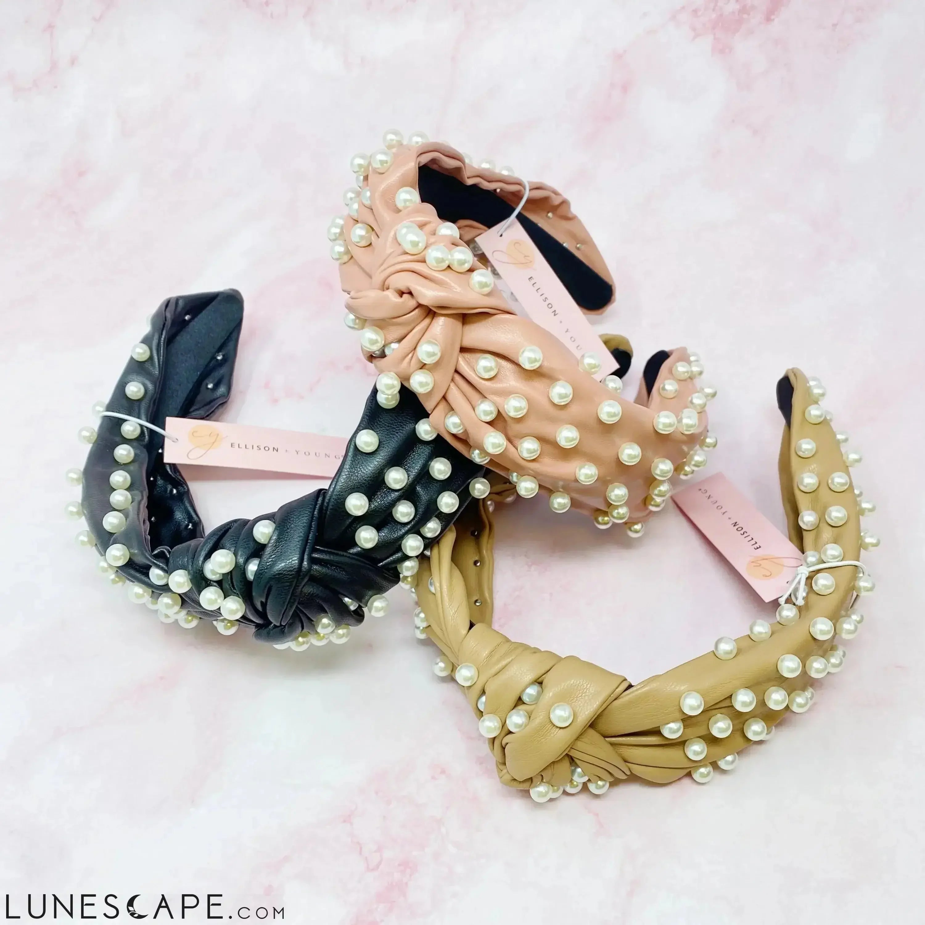 Pearled Up Vegan Leather Headband LUNESCAPE