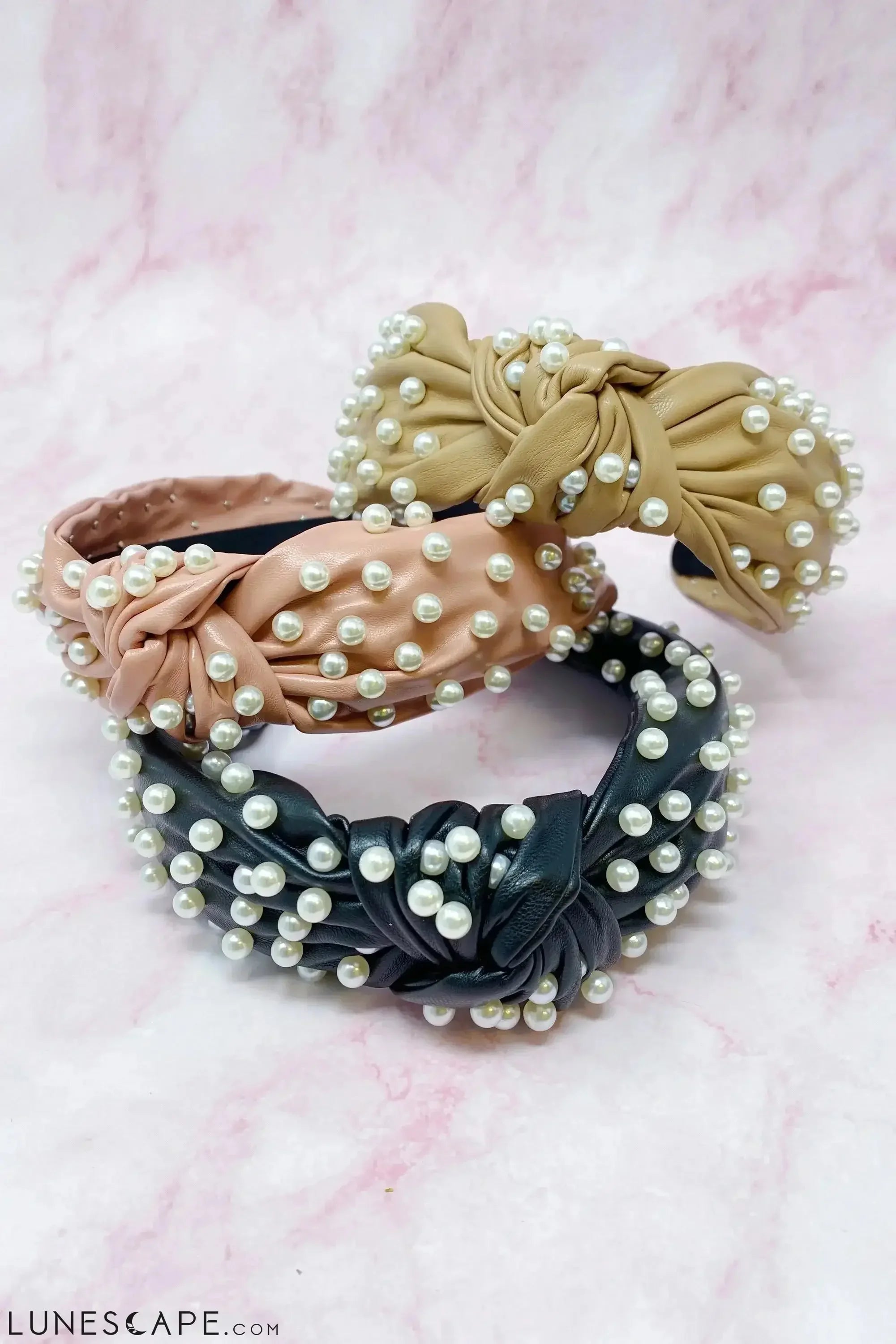 Pearled Up Vegan Leather Headband LUNESCAPE