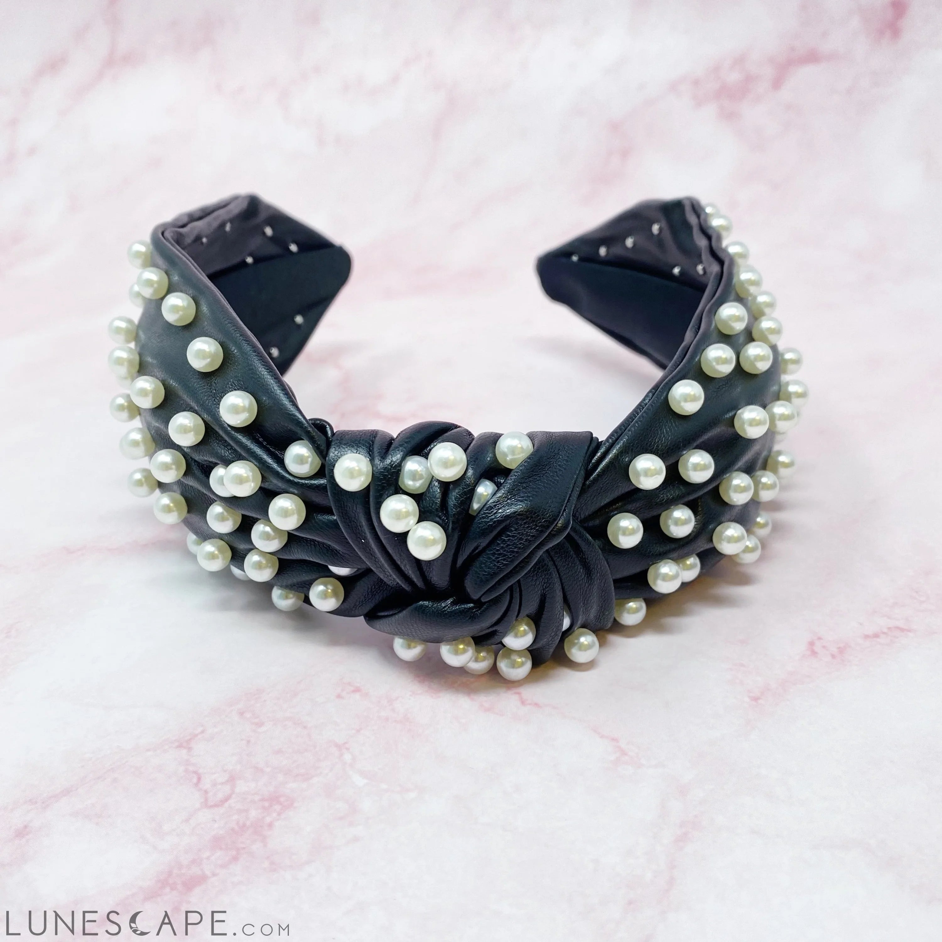 Pearled Up Vegan Leather Headband LUNESCAPE