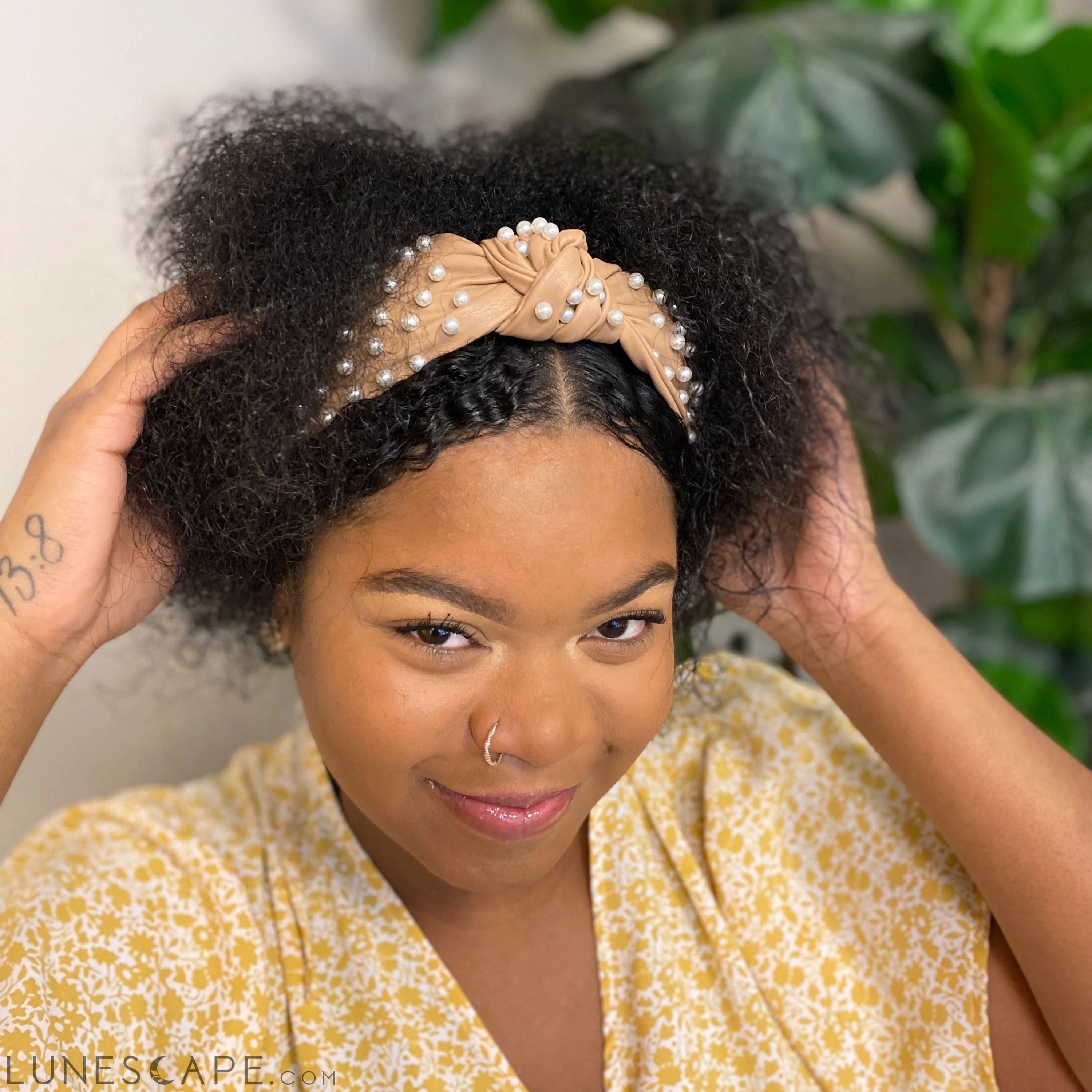 Pearled Up Vegan Leather Headband LUNESCAPE