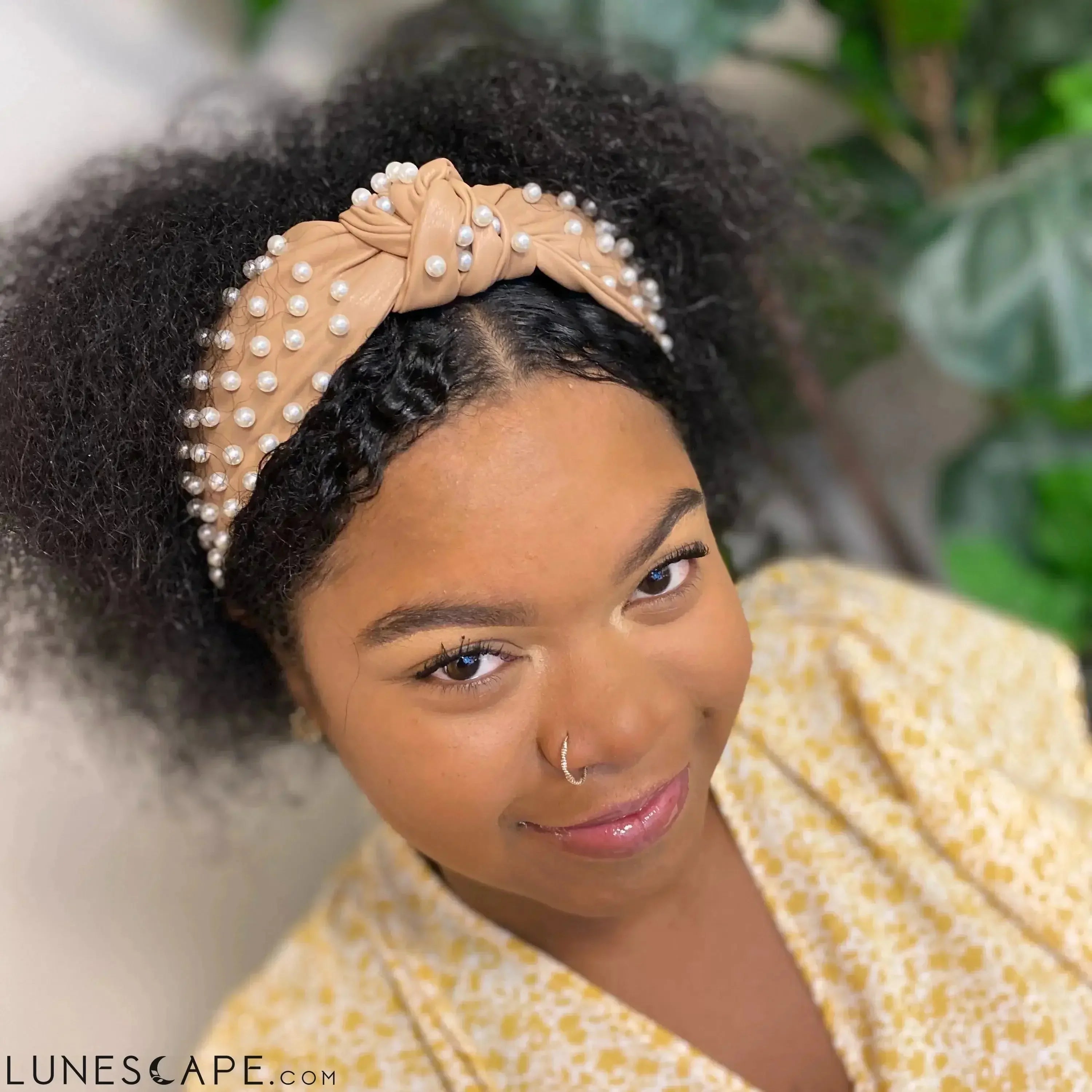 Pearled Up Vegan Leather Headband LUNESCAPE