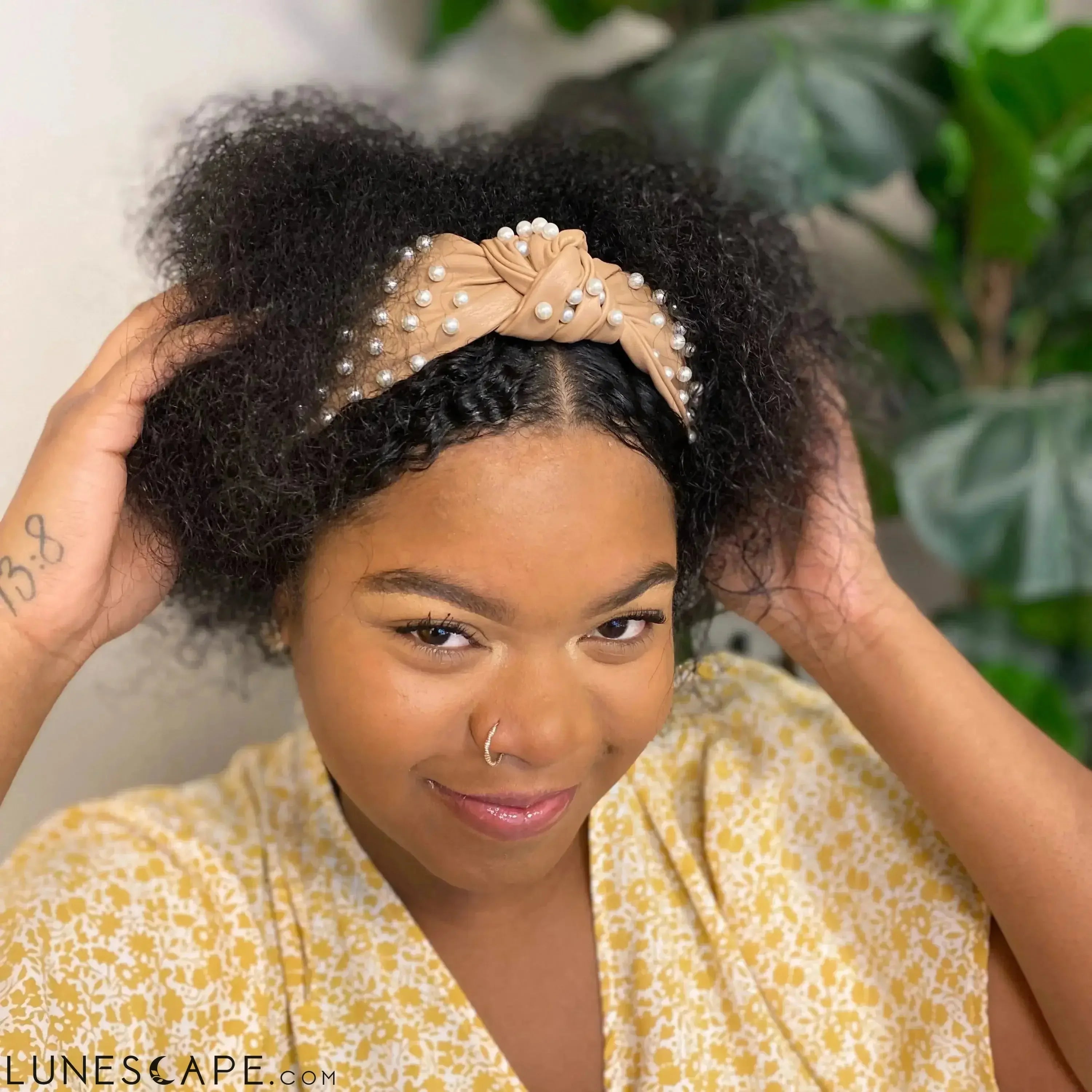 Pearled Up Vegan Leather Headband LUNESCAPE