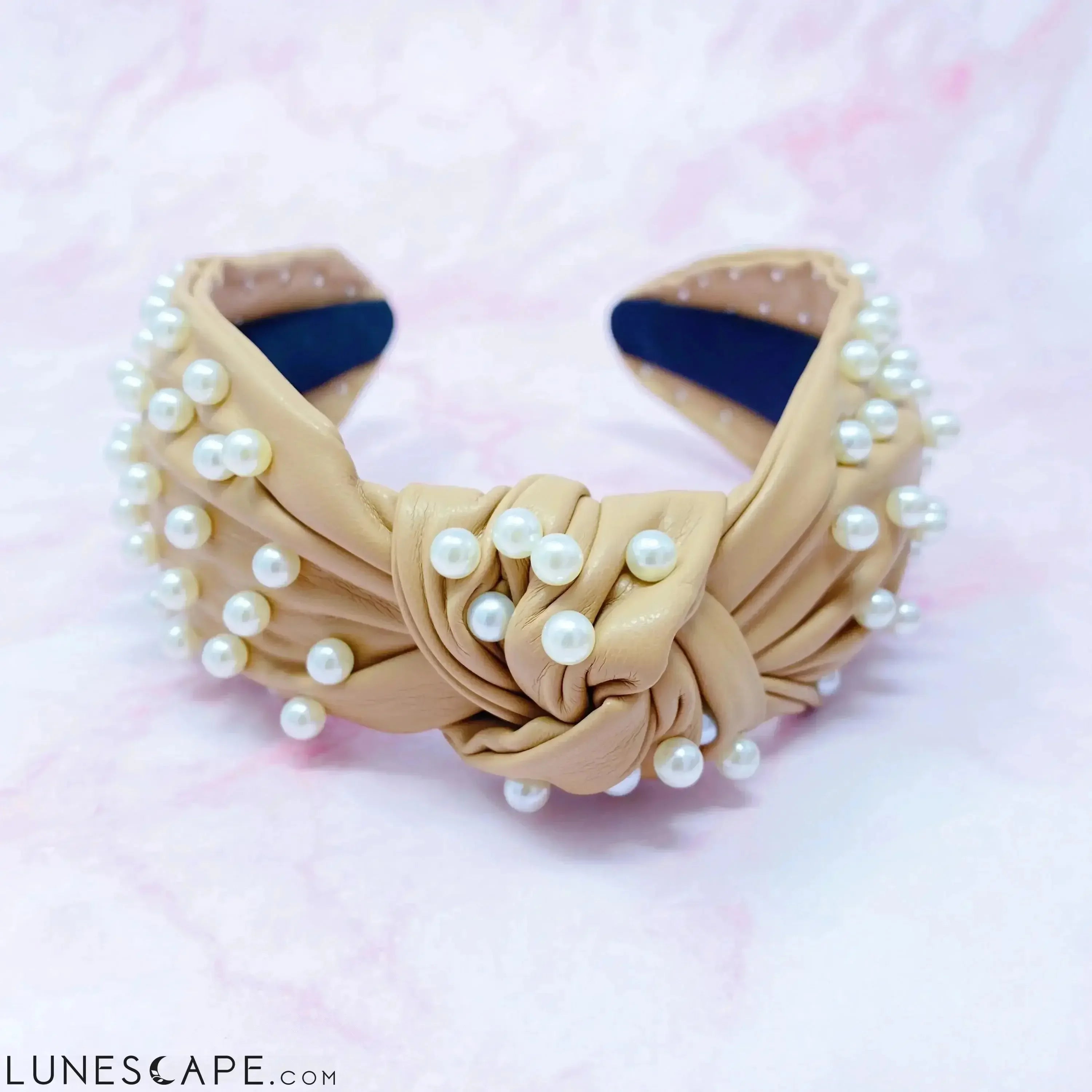 Pearled Up Vegan Leather Headband LUNESCAPE