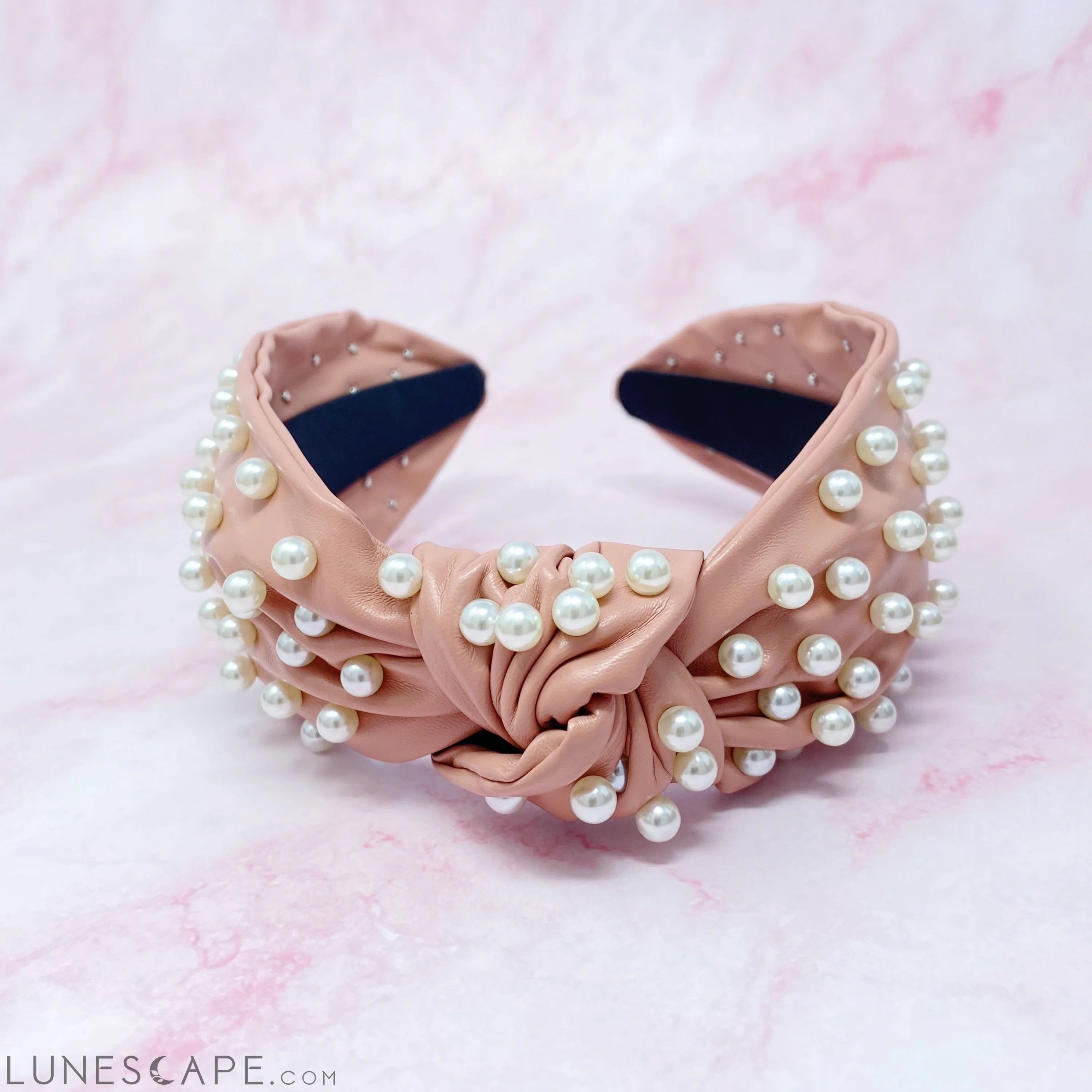 Pearled Up Vegan Leather Headband LUNESCAPE