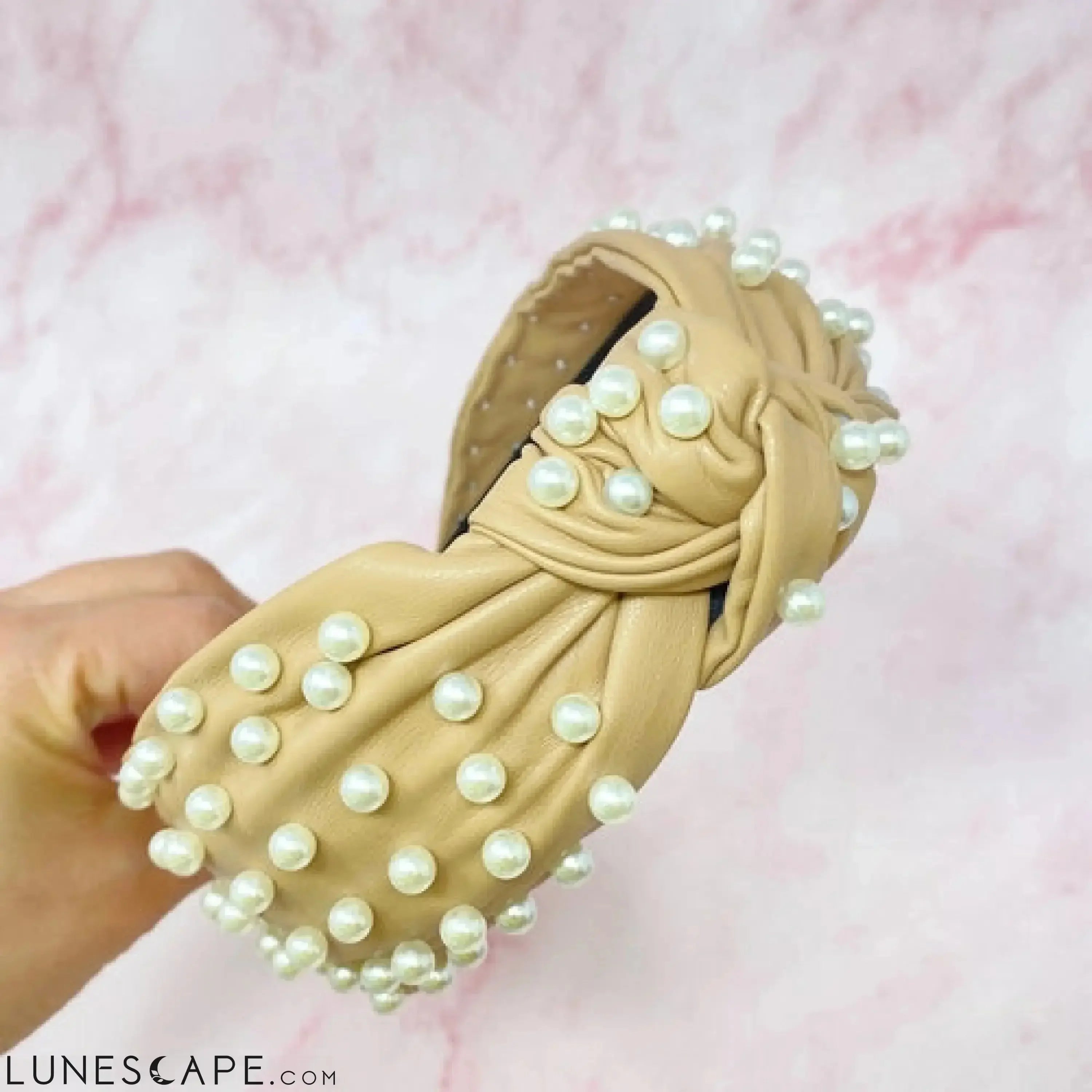 Pearled Up Vegan Leather Headband LUNESCAPE