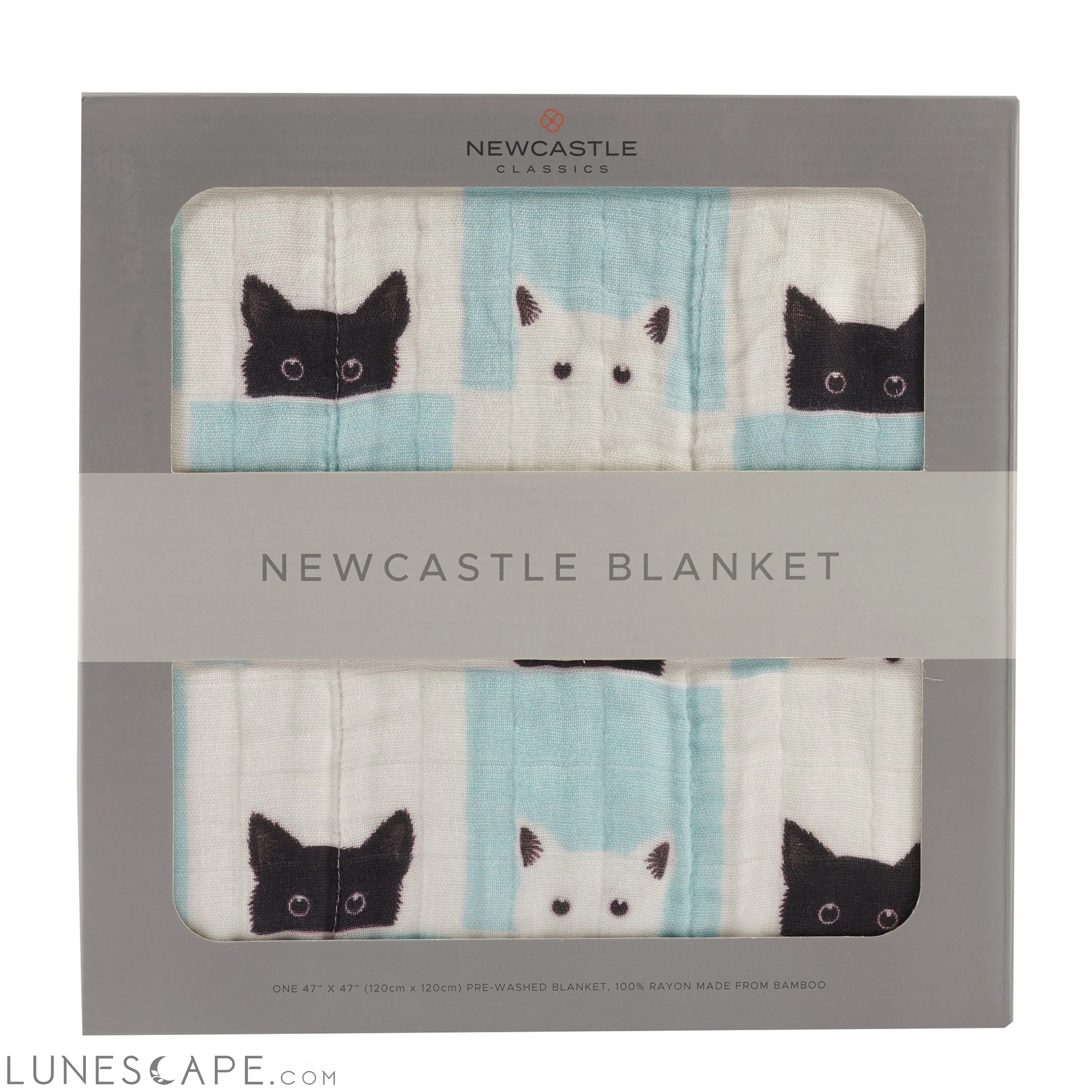 Peek-A-Boo Cats and White Bamboo Muslin Newcastle Blanket LUNESCAPE