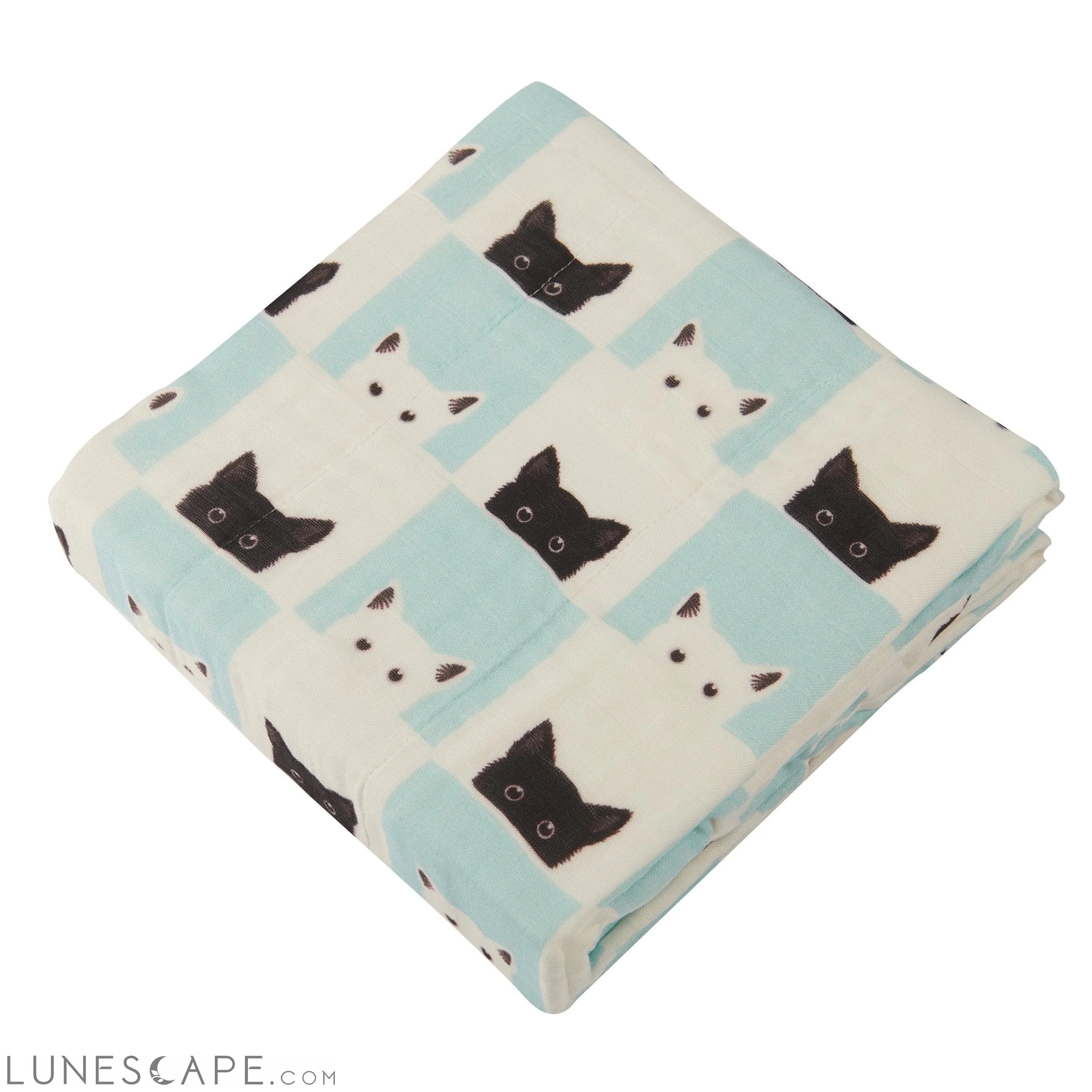 Peek-A-Boo Cats and White Bamboo Muslin Newcastle Blanket LUNESCAPE