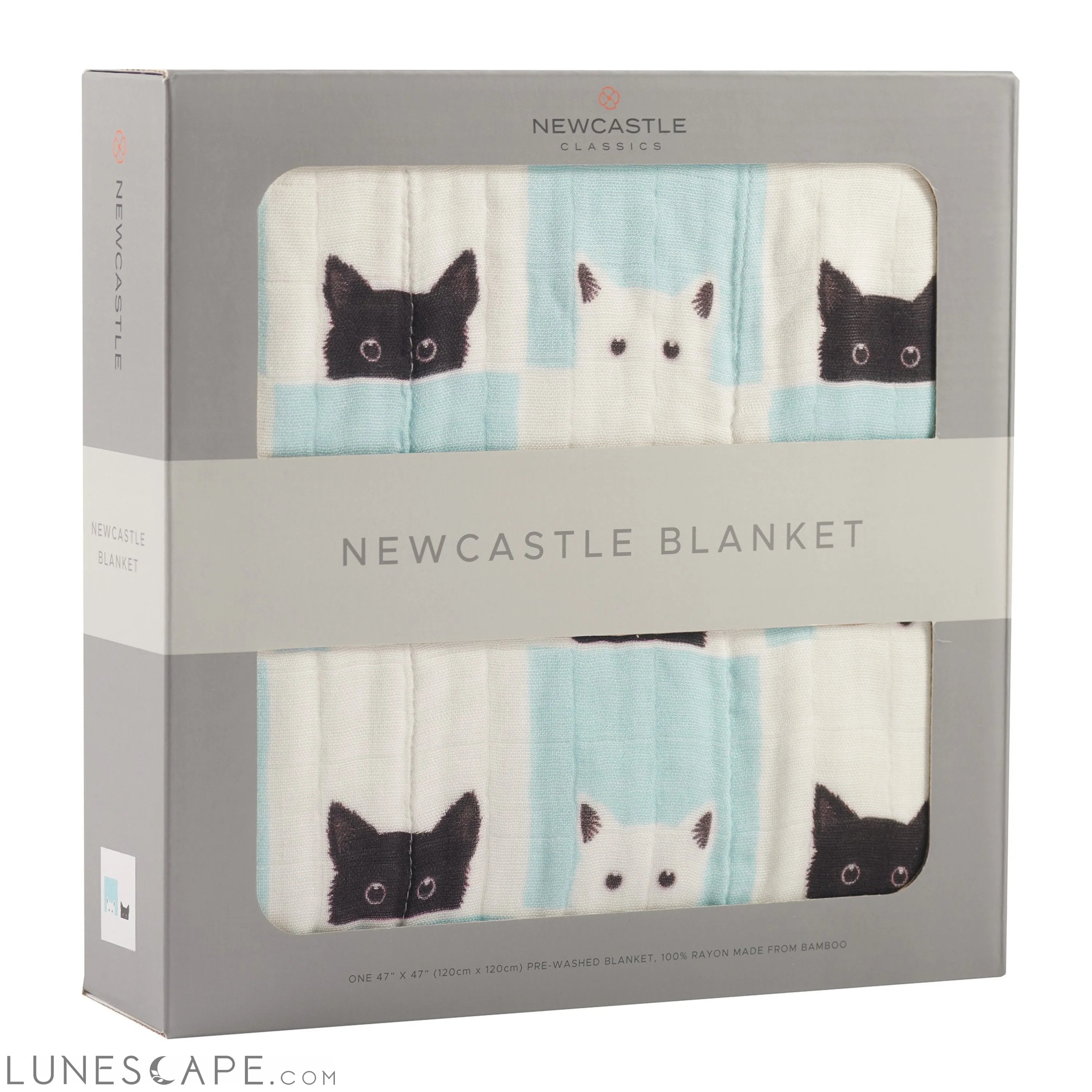 Peek-A-Boo Cats and White Bamboo Muslin Newcastle Blanket LUNESCAPE