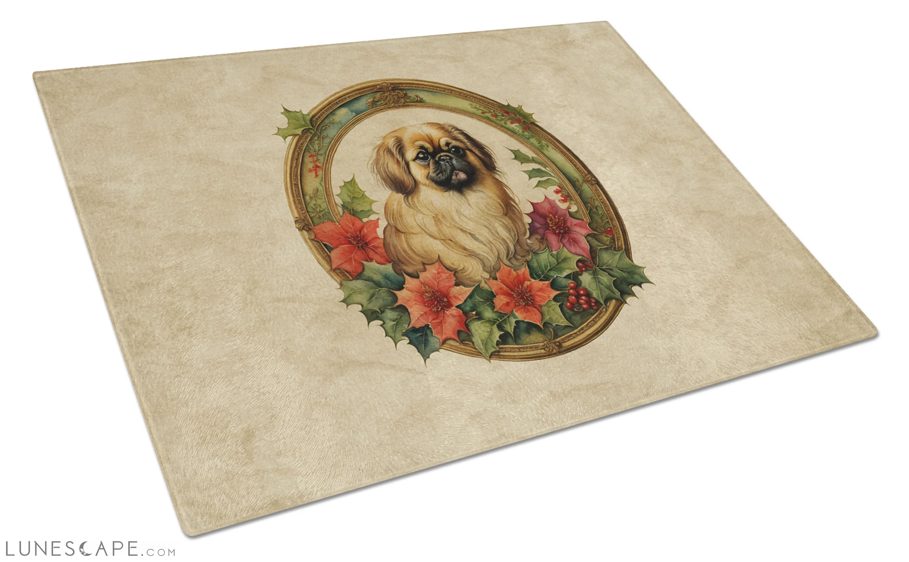 Pekingese Christmas Flowers Glass Cutting Board LUNESCAPE