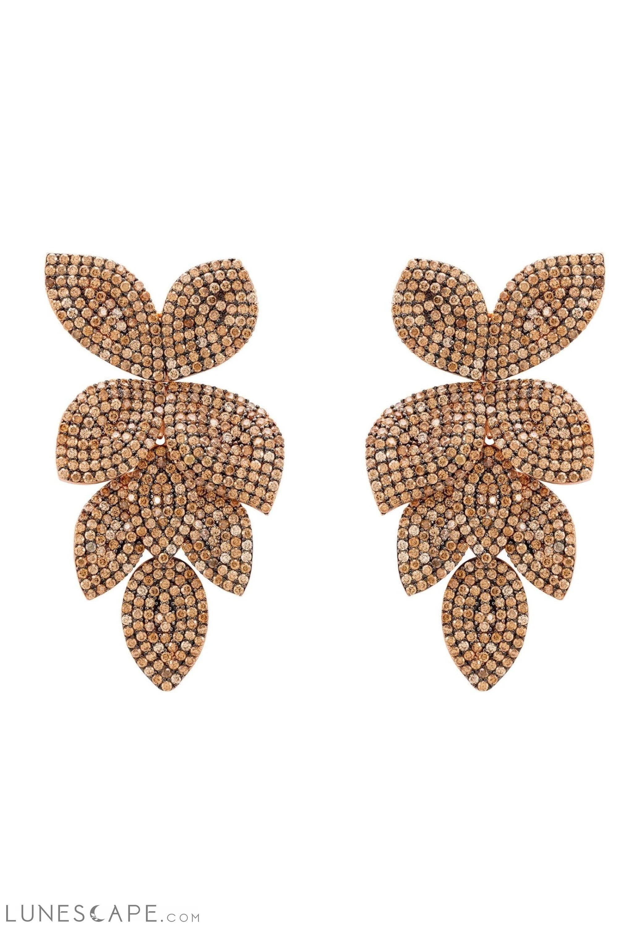 Petal Cascading Flower Earrings Rosegold Champagne LUNESCAPE